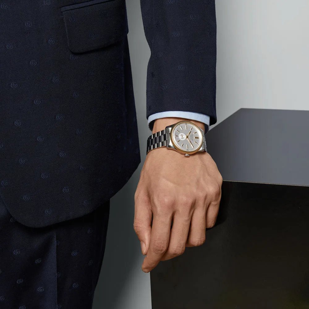 Gucci G-Timeless 40mm Silver Dial Gold Plated & Steel Automatic Gents Watch YA126390
