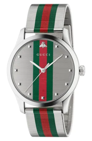 Gucci YA126284 G-Timeless Bee Stripe Mesh Band, 42mm Women Watches Lexor Miami