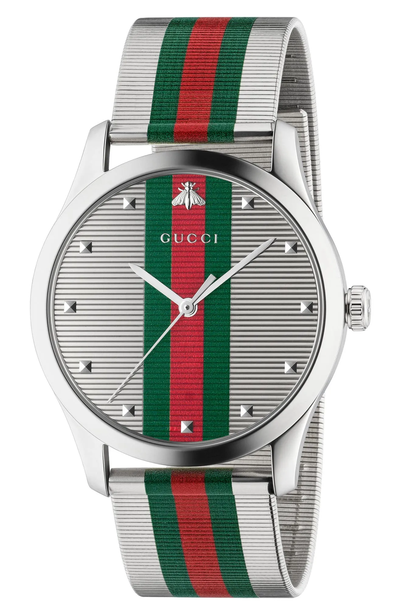 Gucci YA126284 G-Timeless Bee Stripe Mesh Band, 42mm Women Watches Lexor Miami