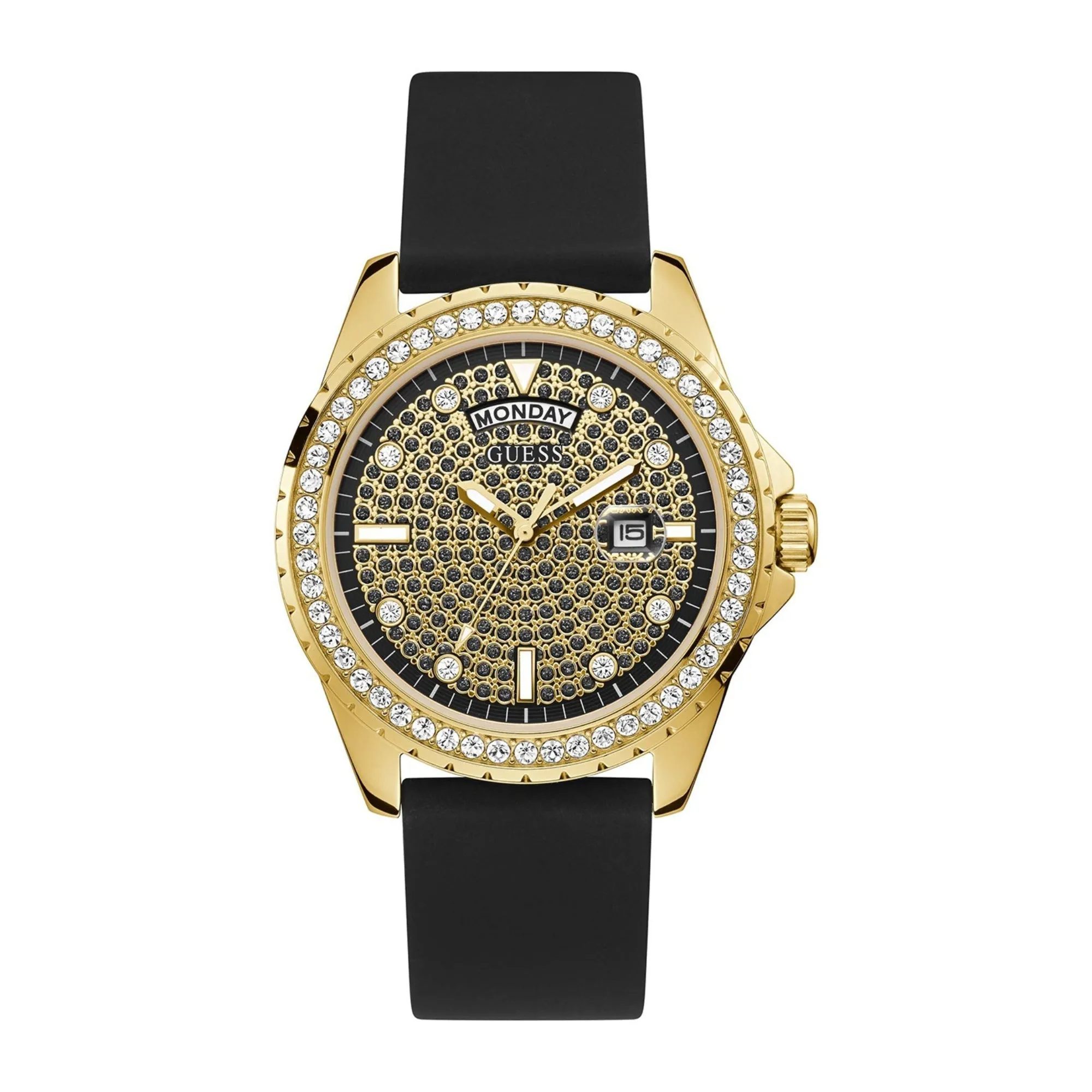 Guess Golden Dial Men Silicone Strap Analog Watch - GW0396G2