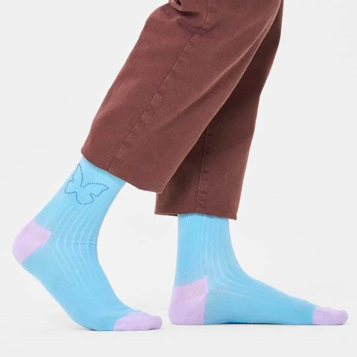 Happy Socks: 1/2 Crew Butterfly Rhinestone Blue SM
