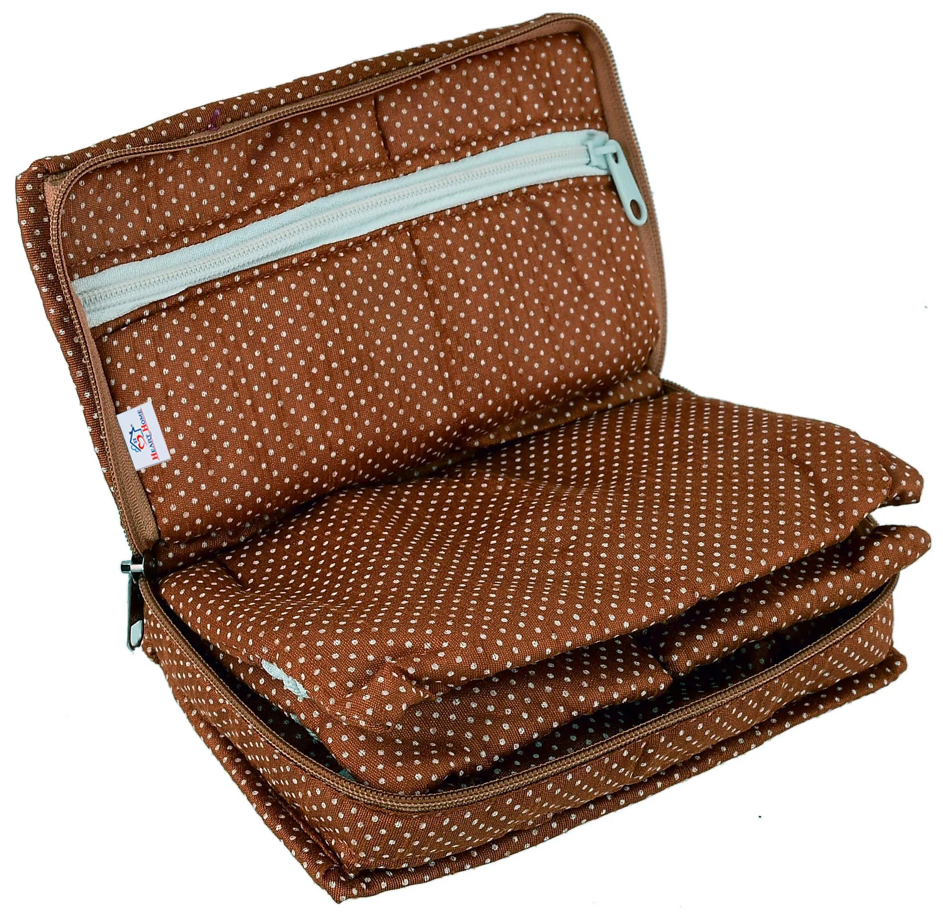 Heart Home Cotton Dot Printed Jewellery Pouch Cum Makeup Organiser Kit (Brown)-HHEART15432