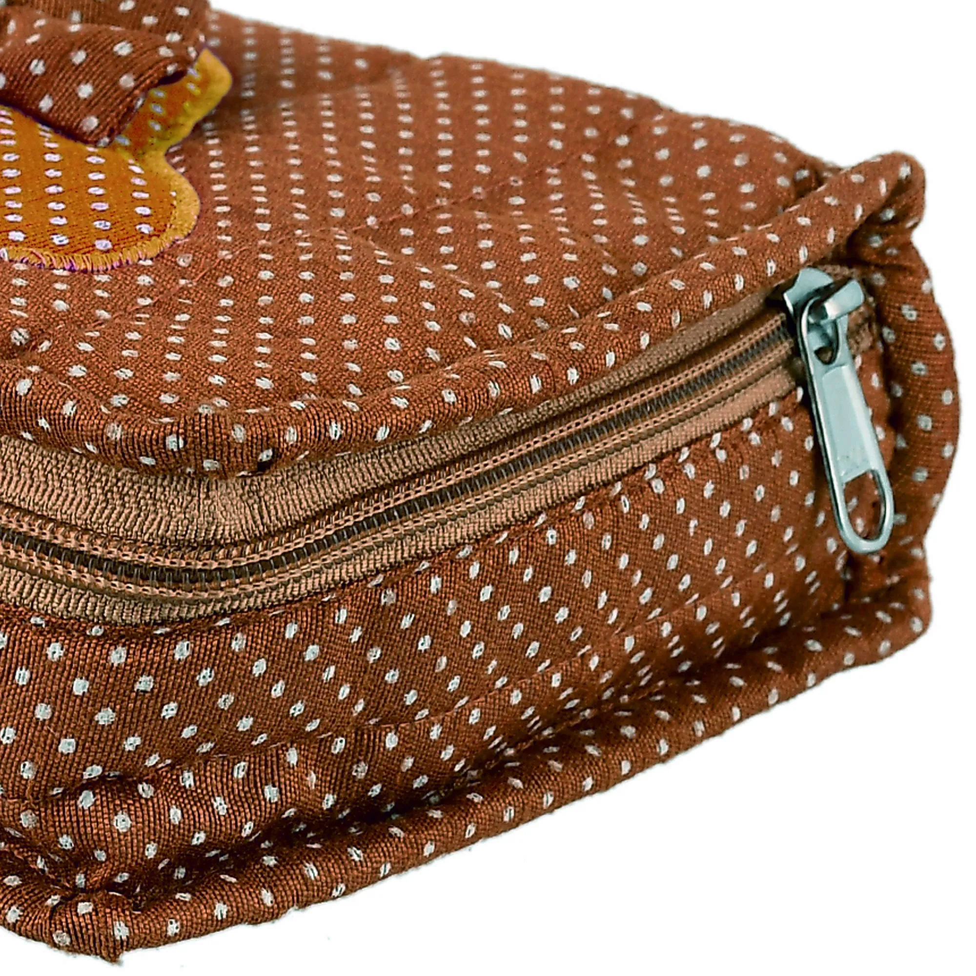 Heart Home Cotton Dot Printed Jewellery Pouch Cum Makeup Organiser Kit (Brown)-HHEART15432
