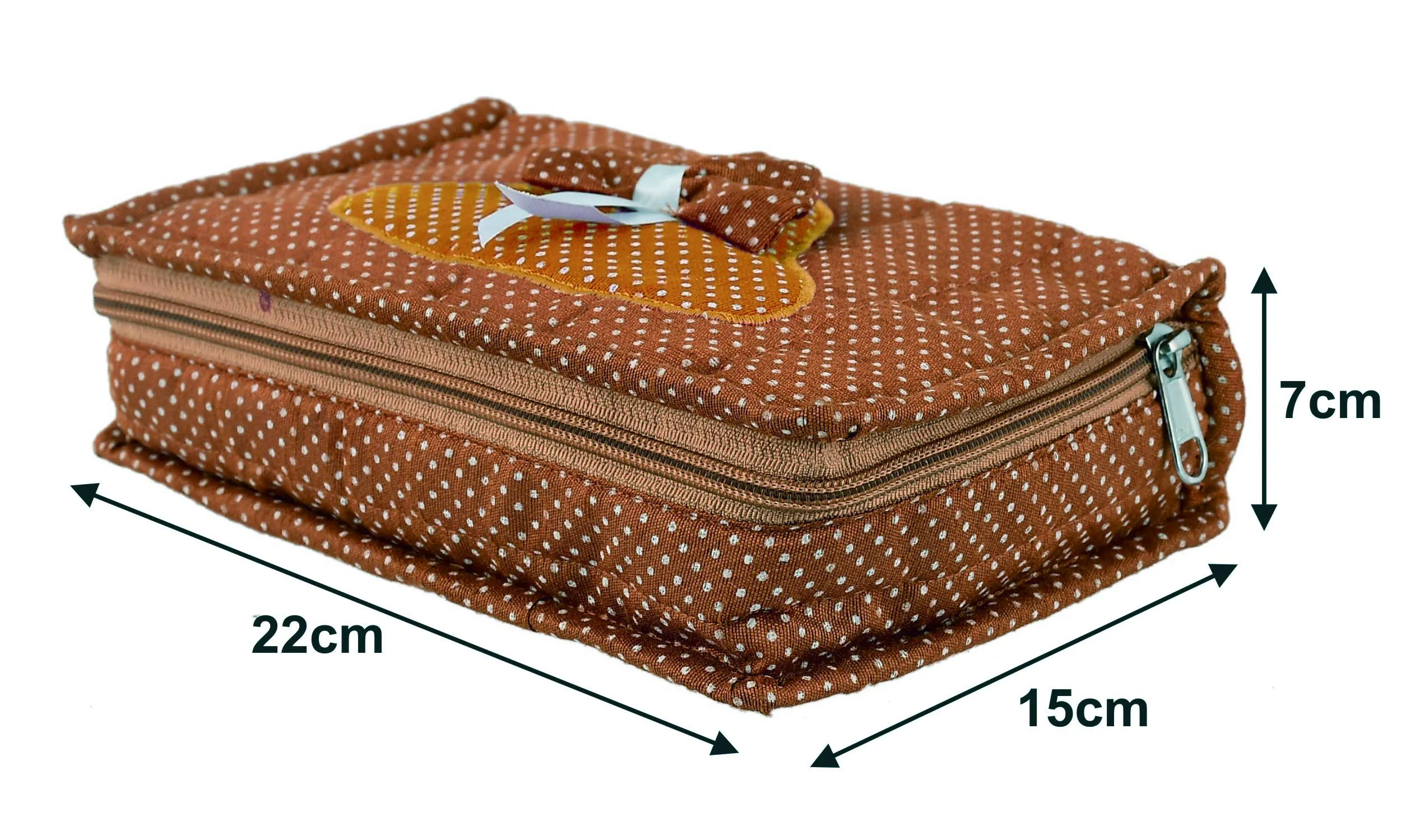 Heart Home Cotton Dot Printed Jewellery Pouch Cum Makeup Organiser Kit (Brown)-HHEART15432