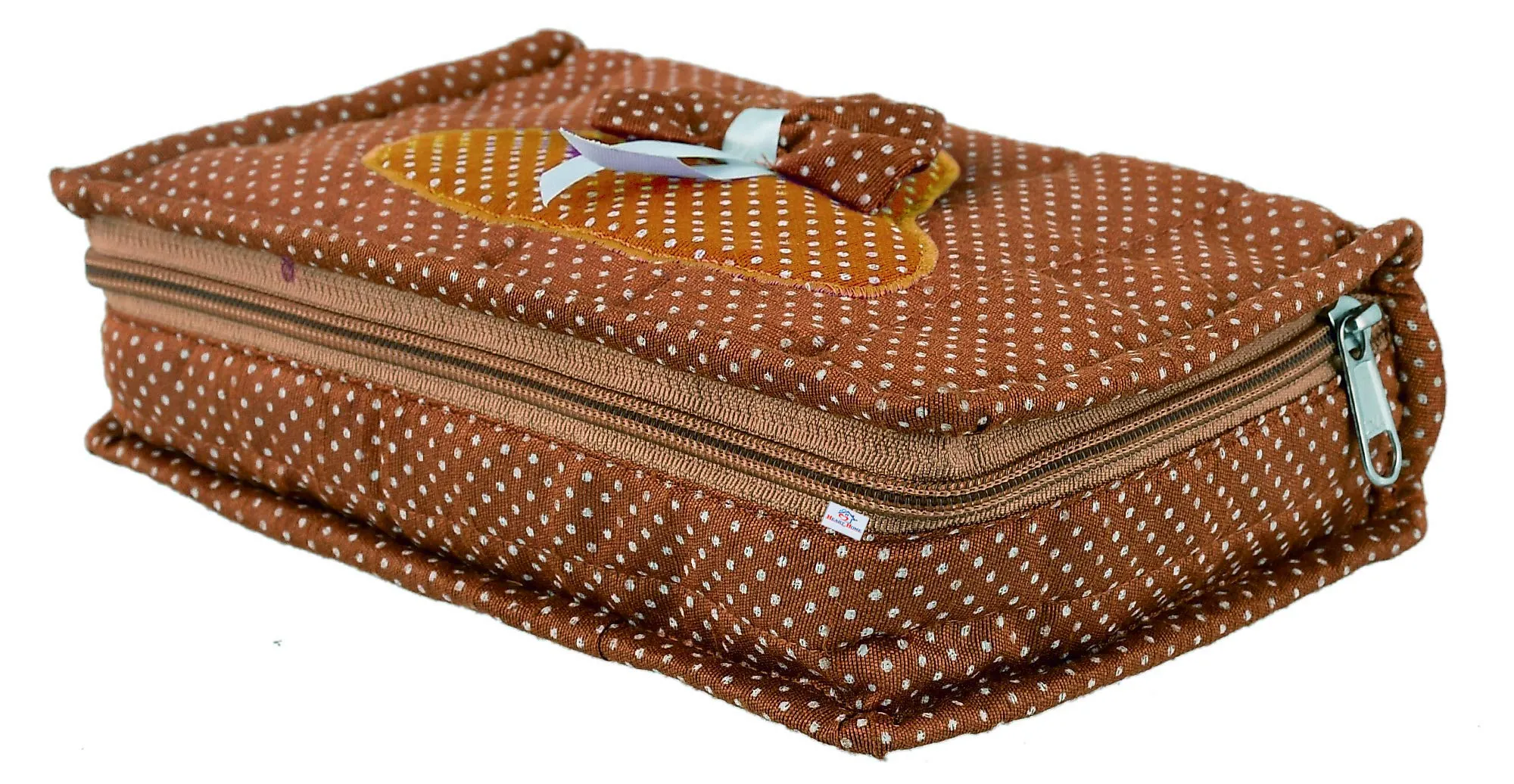 Heart Home Cotton Dot Printed Jewellery Pouch Cum Makeup Organiser Kit (Brown)-HHEART15432