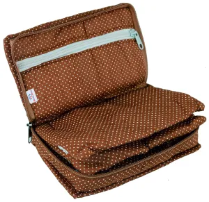 Heart Home Cotton Dot Printed Jewellery Pouch Cum Makeup Organiser Kit (Brown)-HHEART15432