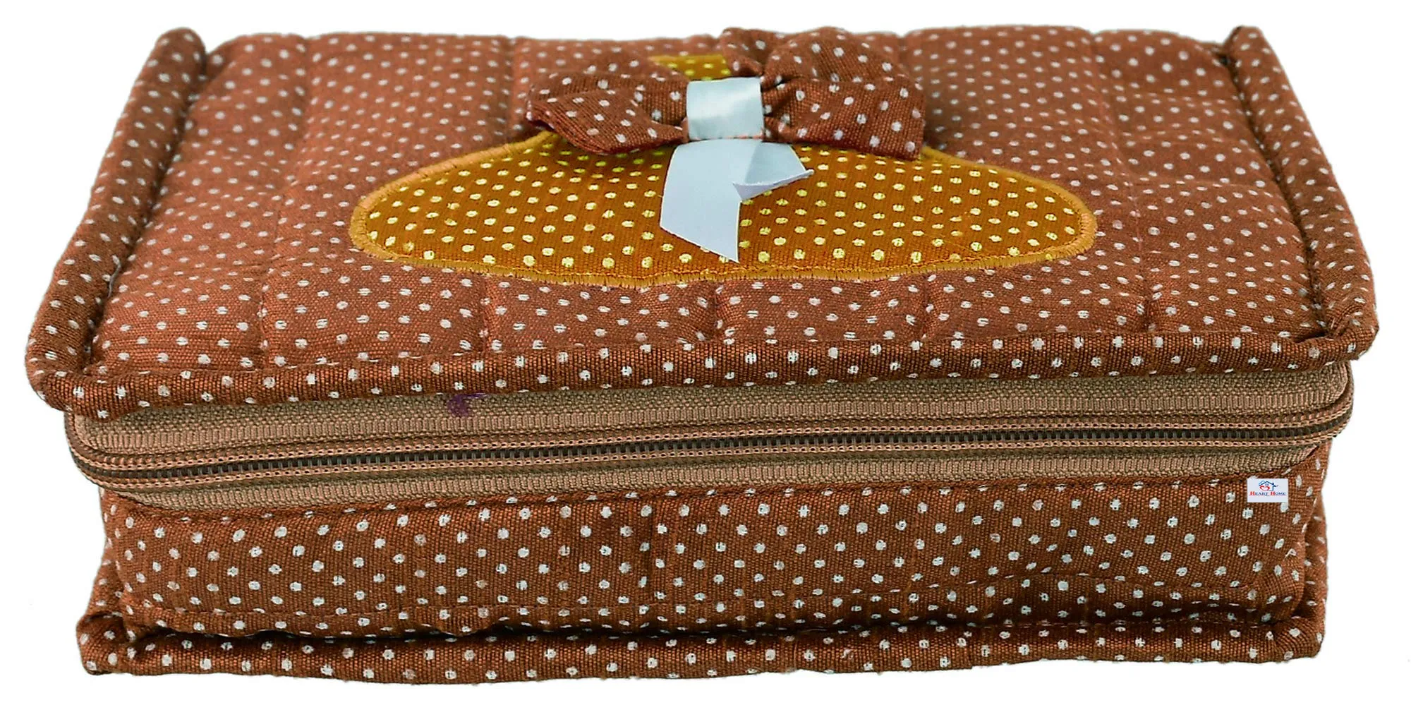 Heart Home Cotton Dot Printed Jewellery Pouch Cum Makeup Organiser Kit (Brown)-HHEART15432