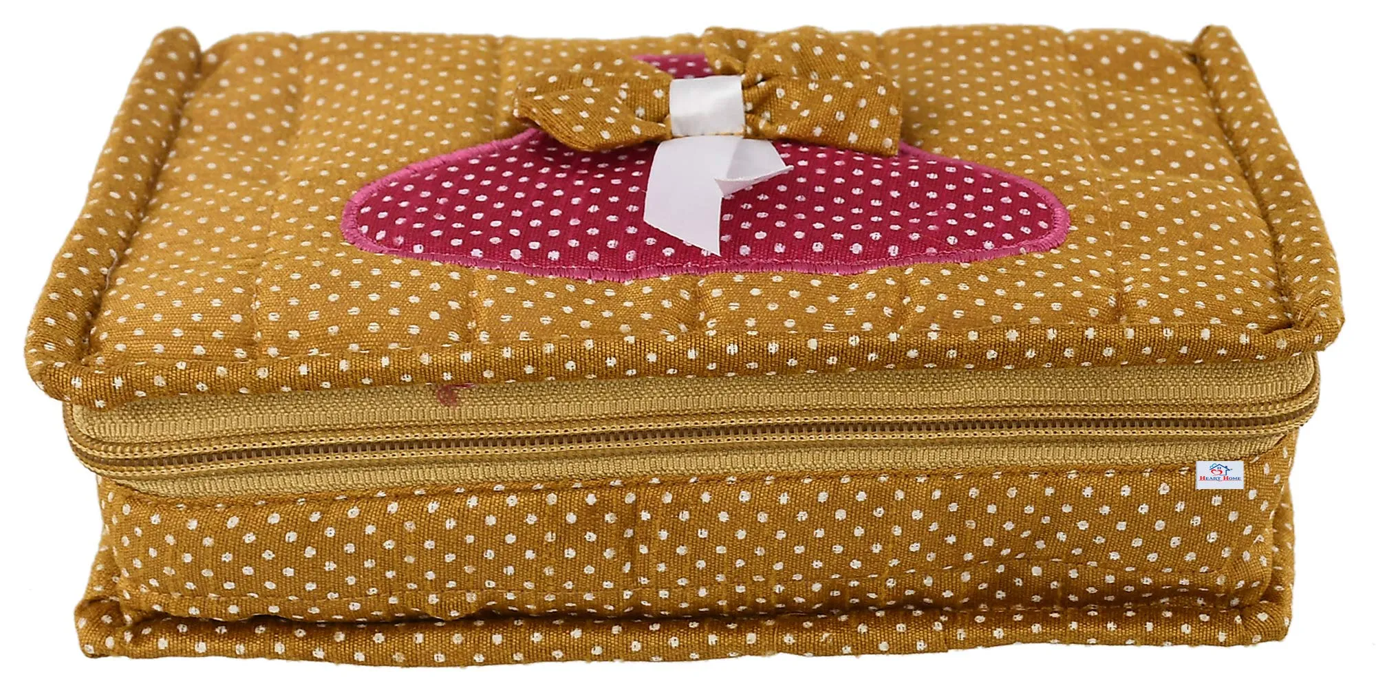 Heart Home Cotton Dot Printed Jewellery Pouch Cum Makeup Organiser Kit (Gold)-HHEART15440