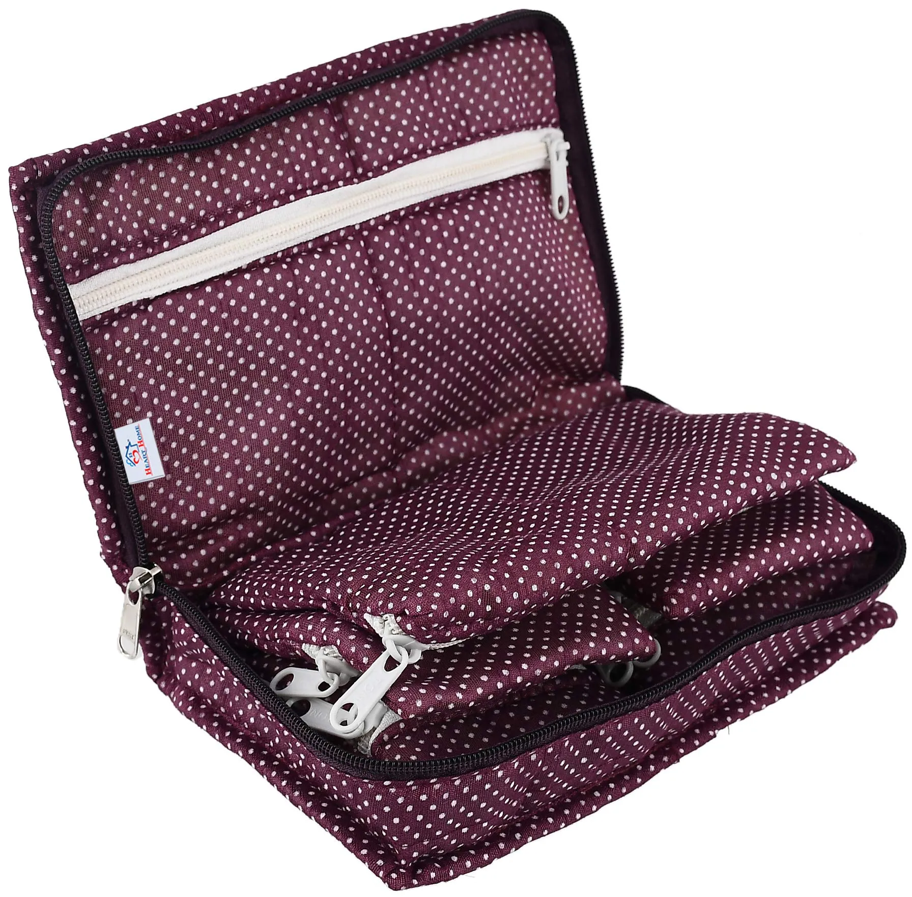 Heart Home Cotton Dot Printed Jewellery Pouch Cum Makeup Organiser Kit (Purple)-HHEART15428