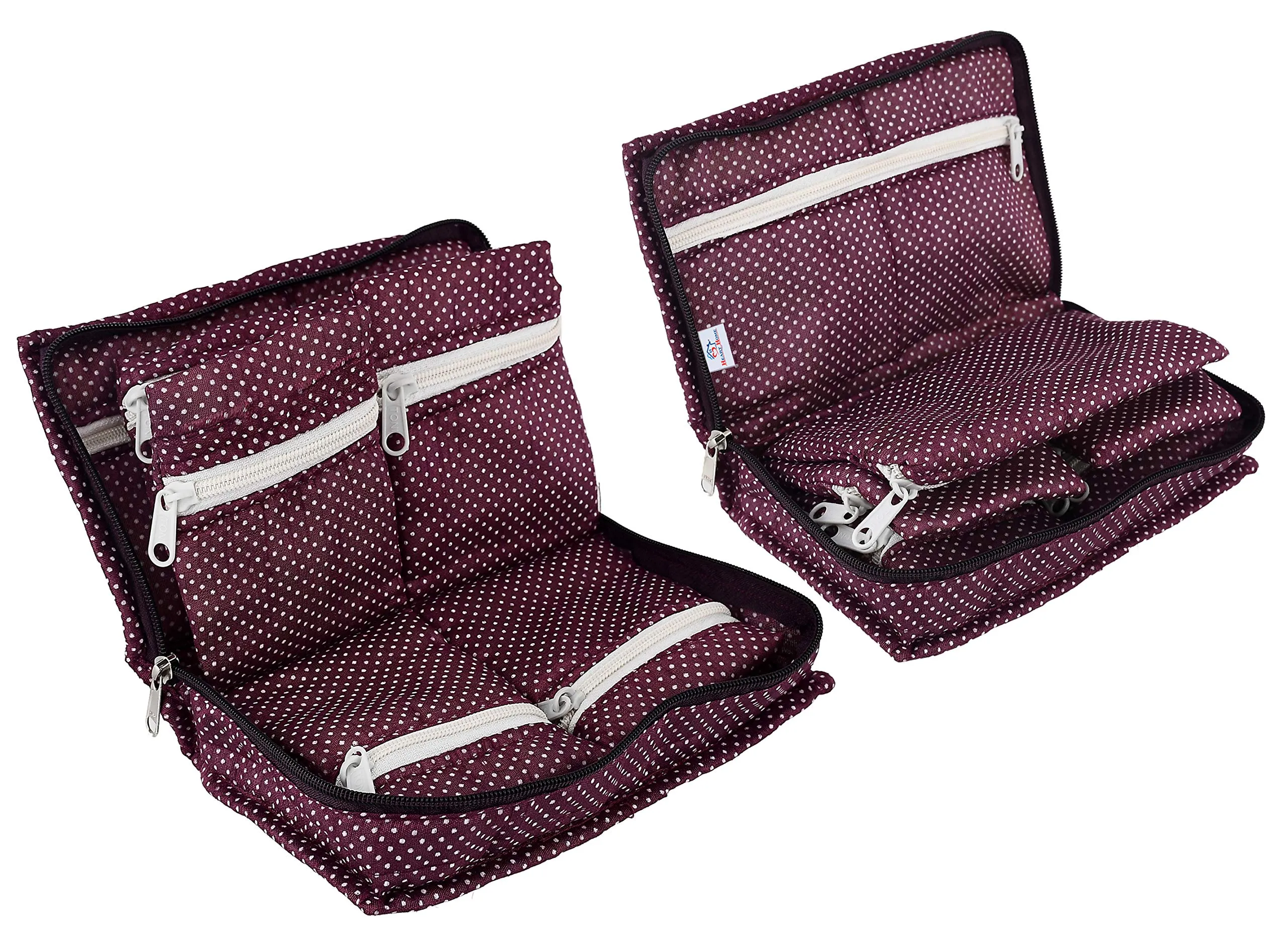 Heart Home Cotton Dot Printed Jewellery Pouch Cum Makeup Organiser Kit (Purple)-HHEART15428