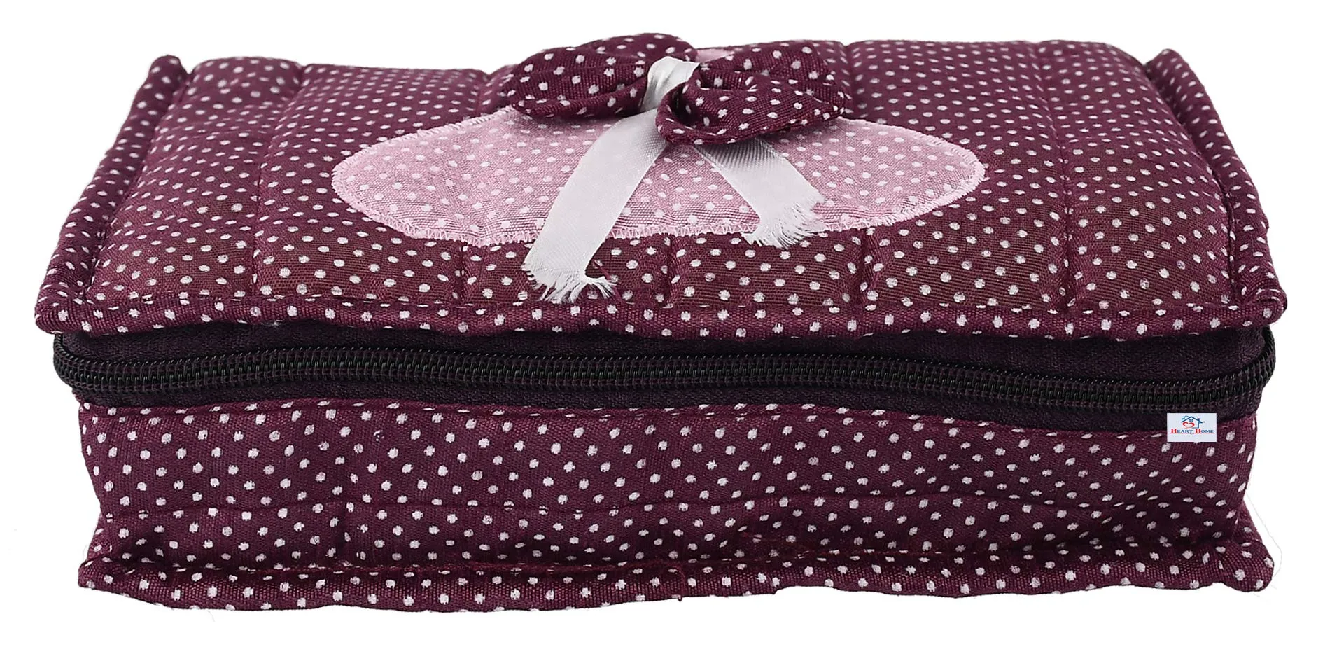 Heart Home Cotton Dot Printed Jewellery Pouch Cum Makeup Organiser Kit (Purple)-HHEART15428