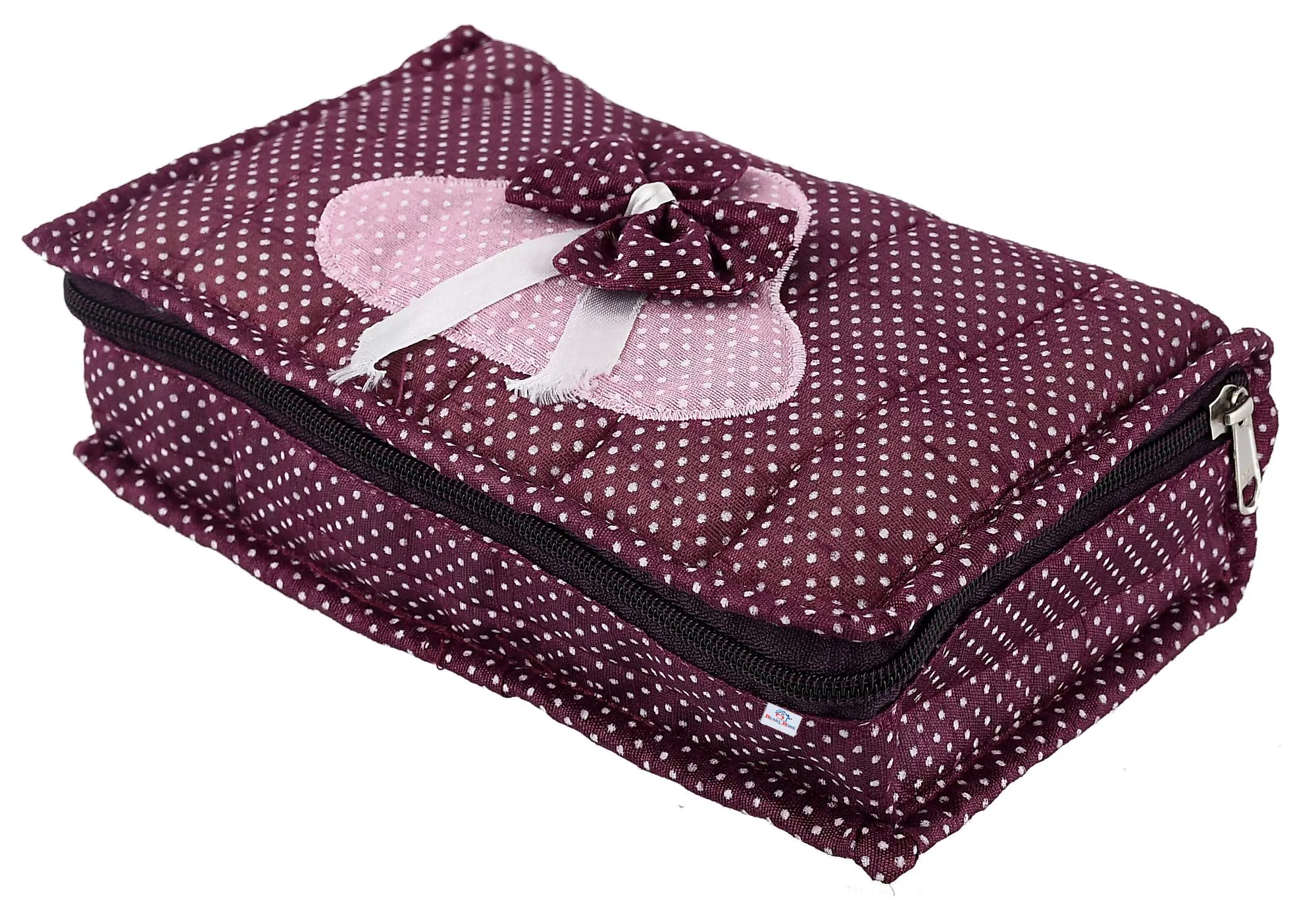 Heart Home Cotton Dot Printed Jewellery Pouch Cum Makeup Organiser Kit (Purple)-HHEART15428