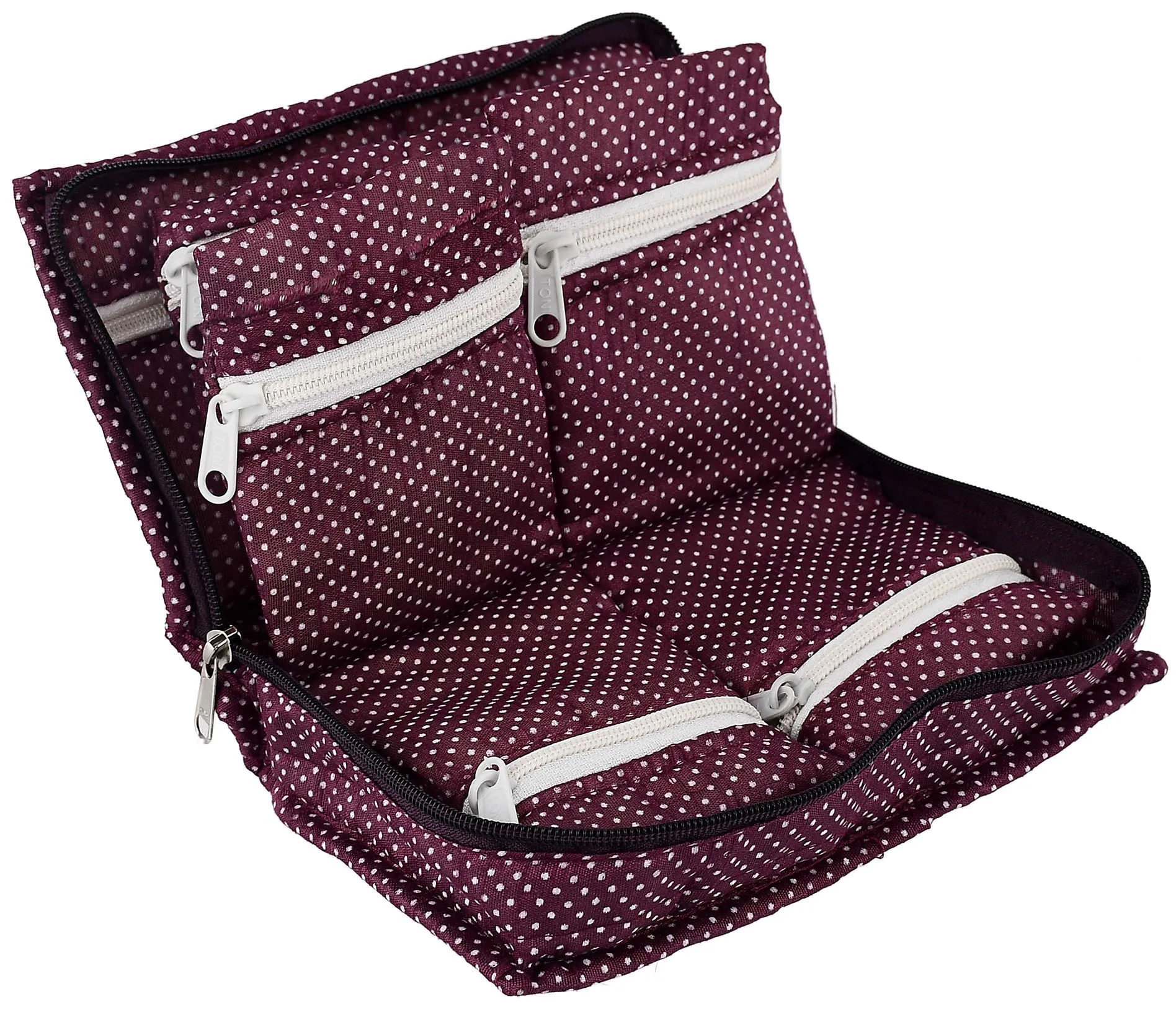 Heart Home Cotton Dot Printed Jewellery Pouch Cum Makeup Organiser Kit (Purple)-HHEART15428