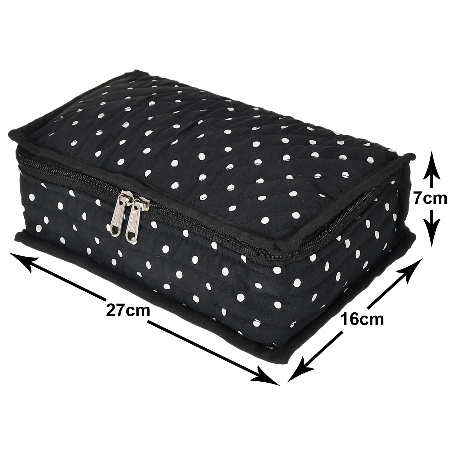 Heart Home Dot Printed Cotton Jewellery Organizer With 6 Transparent Pockets For Keeps Your Jewellery,Earrings, Necklaces Organized And Secure (Black)-50HH01201