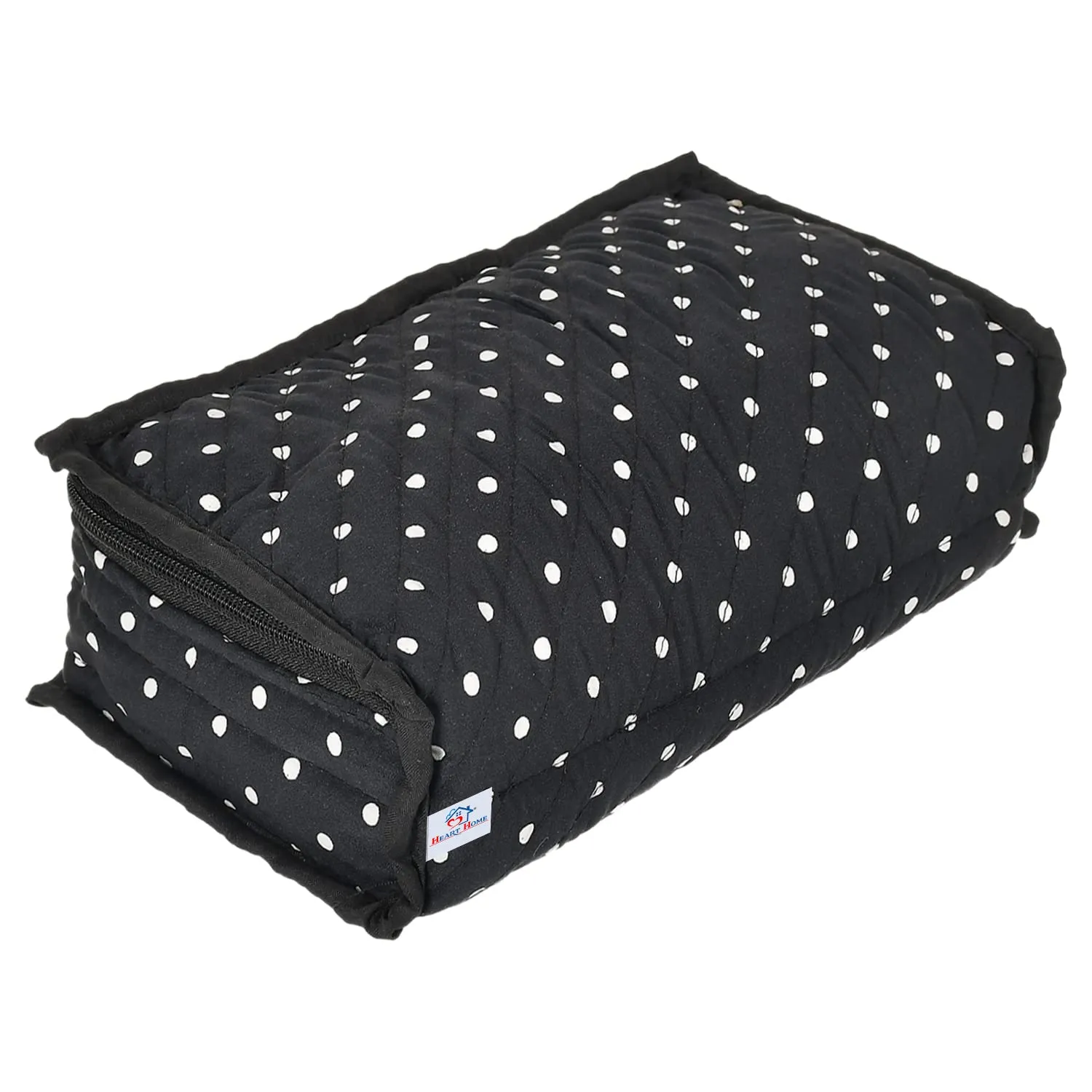 Heart Home Dot Printed Cotton Jewellery Organizer With 6 Transparent Pockets For Keeps Your Jewellery,Earrings, Necklaces Organized And Secure (Black)-50HH01201
