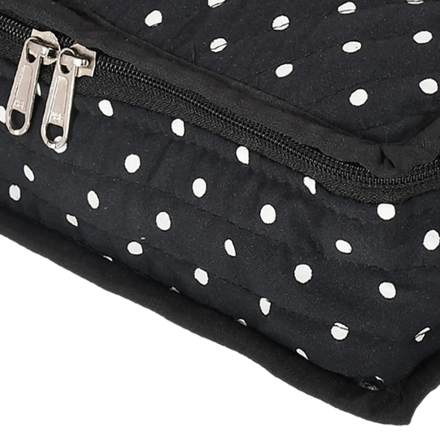 Heart Home Dot Printed Cotton Jewellery Organizer With 6 Transparent Pockets For Keeps Your Jewellery,Earrings, Necklaces Organized And Secure (Black)-50HH01201