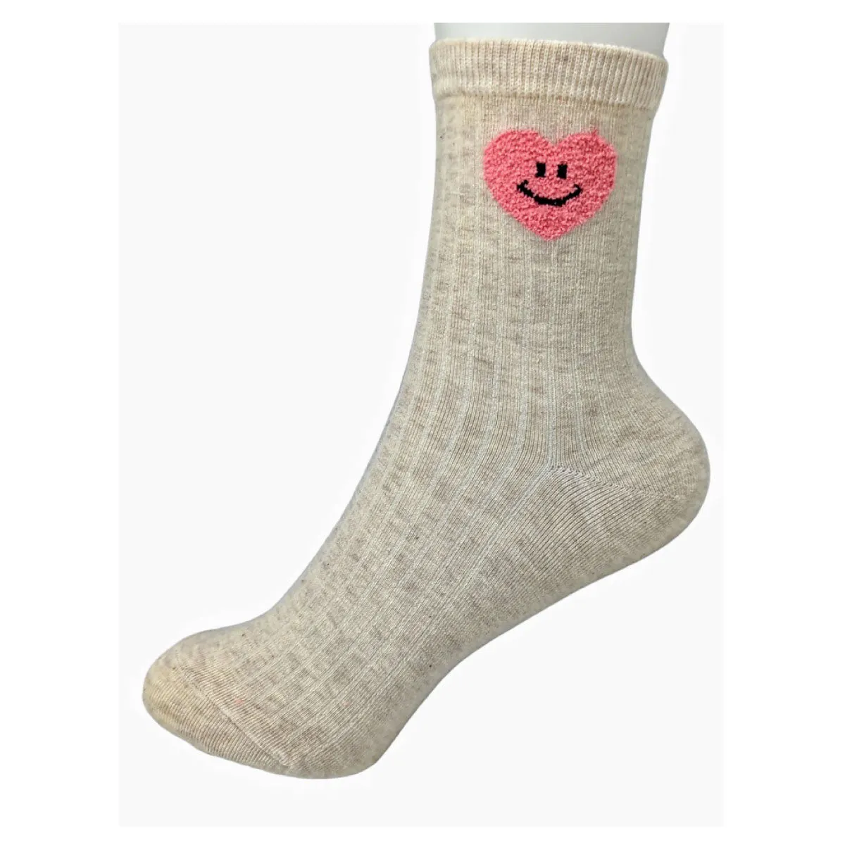 Heart Smiley Face Half Crew Socks