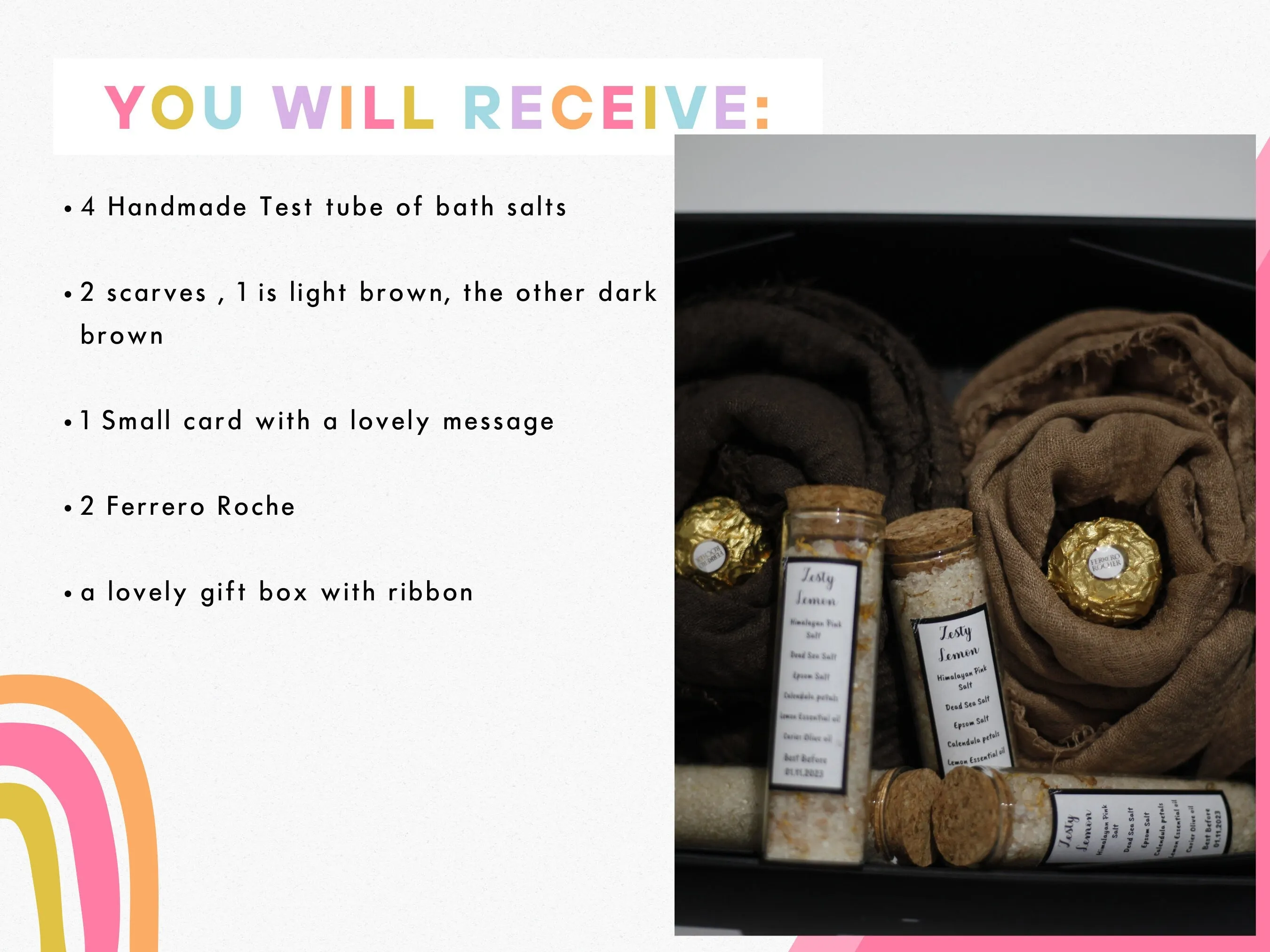 Hijab gift box set with handmade bath salts, gift card and gift message, gifts for her, gifts for Eid, Gifts for Mum, hijab gift