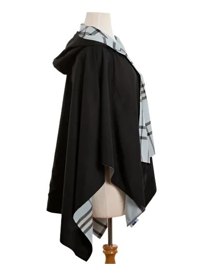 HOODED BLACK & LIGHT BLUE PLAID RAINRAP
