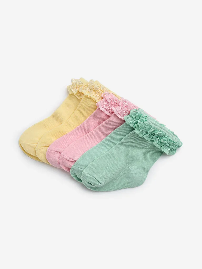 HOP Baby Multicolour Lace-Design Socks - Pack of 3