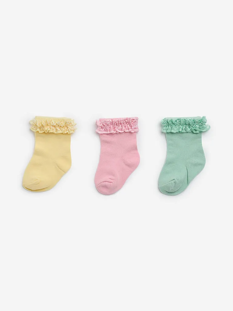HOP Baby Multicolour Lace-Design Socks - Pack of 3