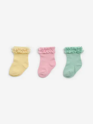 HOP Baby Multicolour Lace-Design Socks - Pack of 3