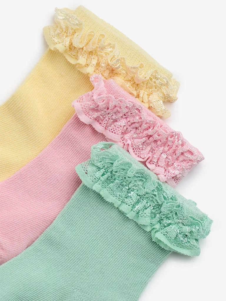 HOP Baby Multicolour Lace-Design Socks - Pack of 3