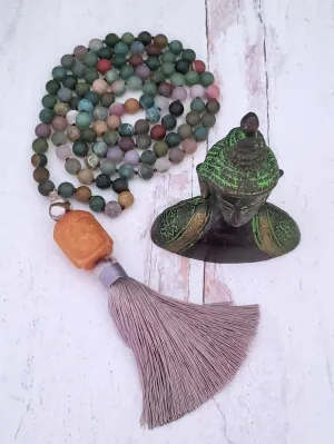 Jade Buddha Mala Necklace on India Agate