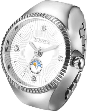JewelryWe Unisex Finger Ring Watch: Men Women Gold Elastic Stretchable Band Round Dial Stainless Steel Quartz Ring Watches