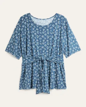 Kara Tie-Front Top | Teal / Ivory