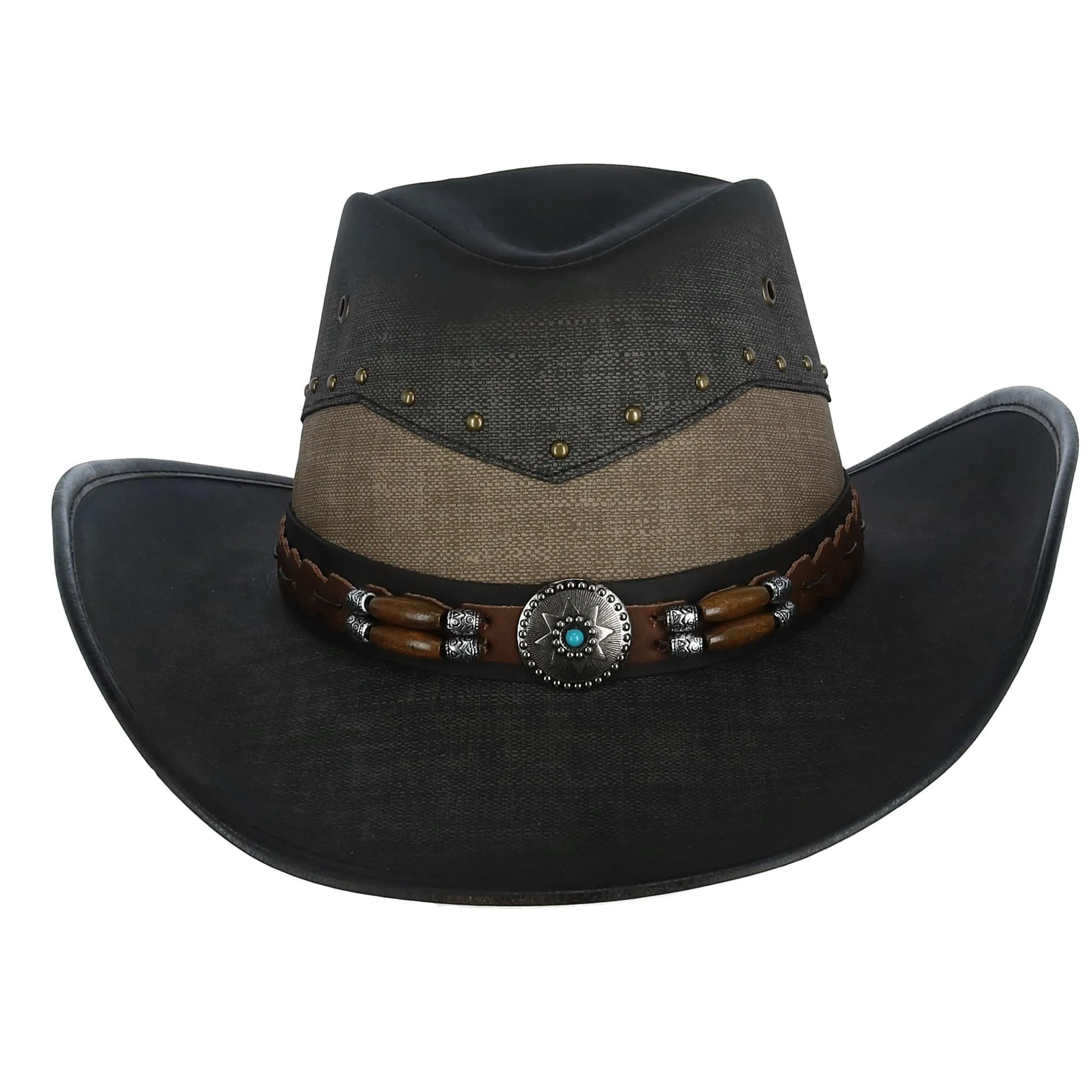 Kenny K Men's Vegan Leather Western Hat with Beaded Hatband