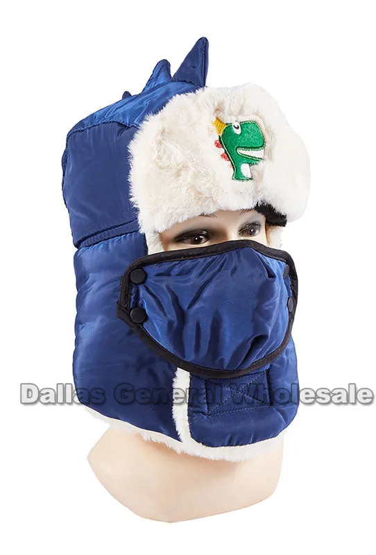 Kids Dino Bomber Aviator Hats w/ Mask Wholesale