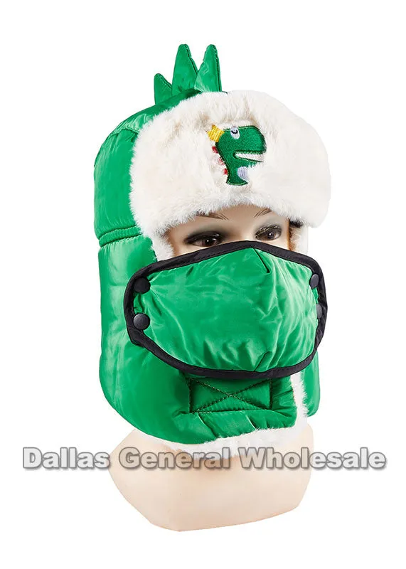 Kids Dino Bomber Aviator Hats w/ Mask Wholesale