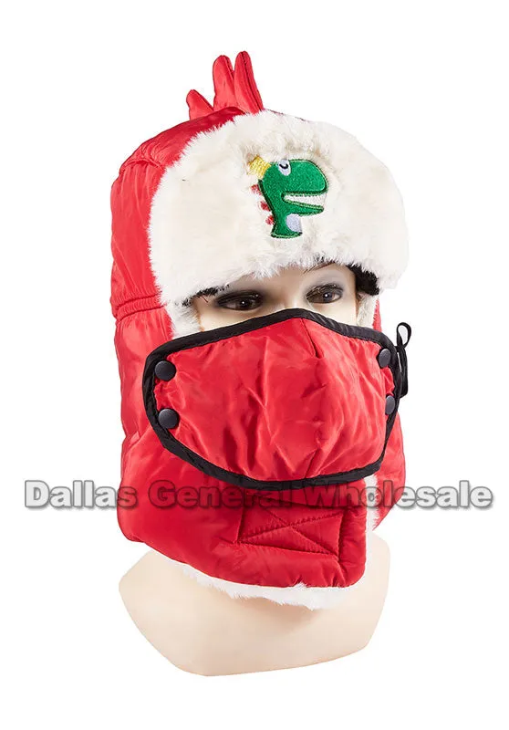 Kids Dino Bomber Aviator Hats w/ Mask Wholesale