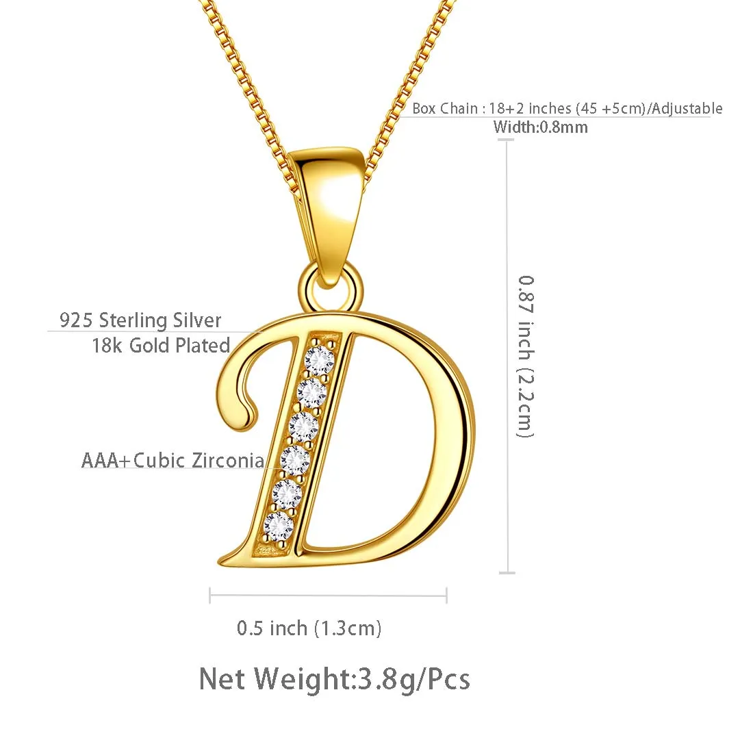 Letter D Initial Necklaces Pendant Women Men Name Jewelry Gift 925 Silver