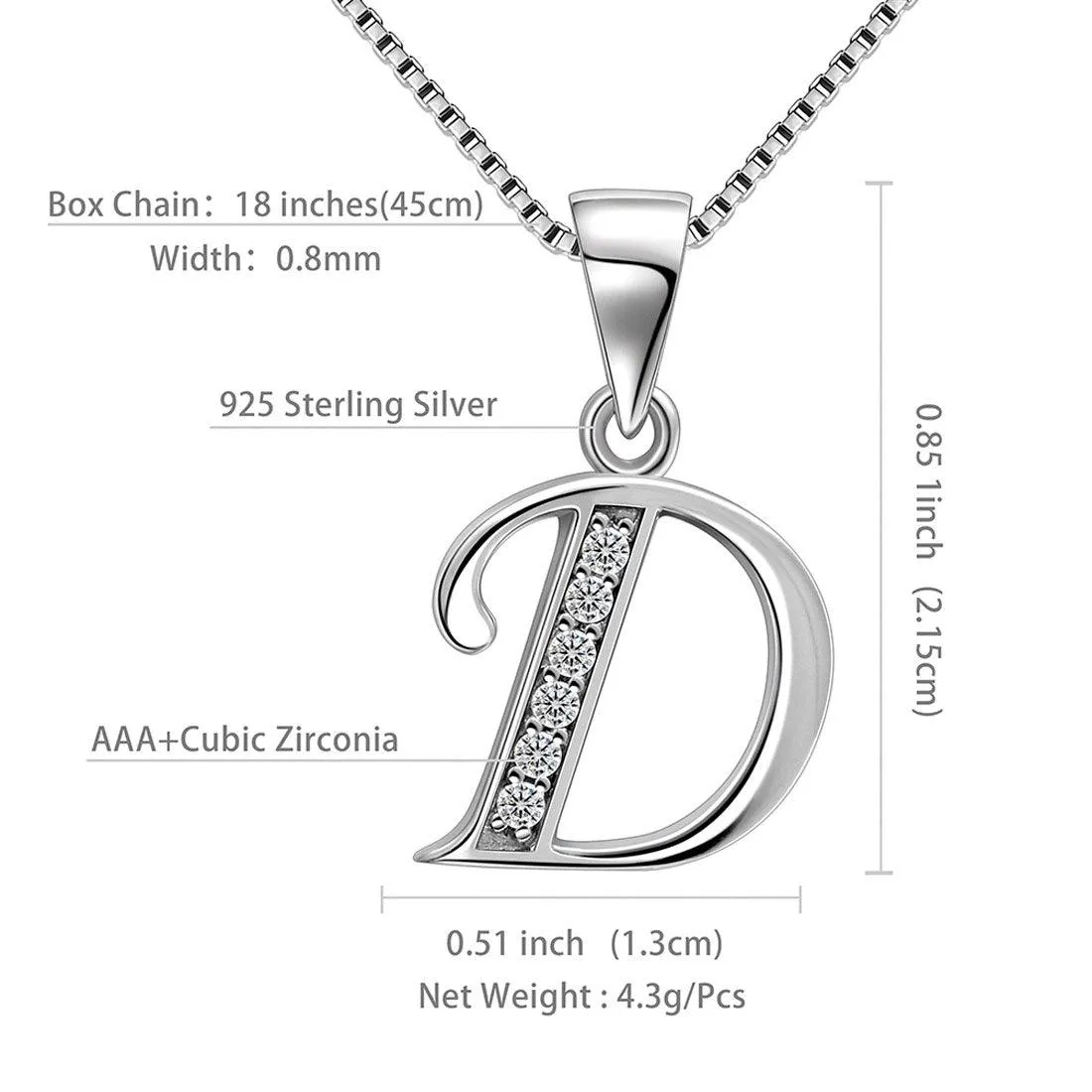 Letter D Initial Necklaces Pendant Women Men Name Jewelry Gift 925 Silver