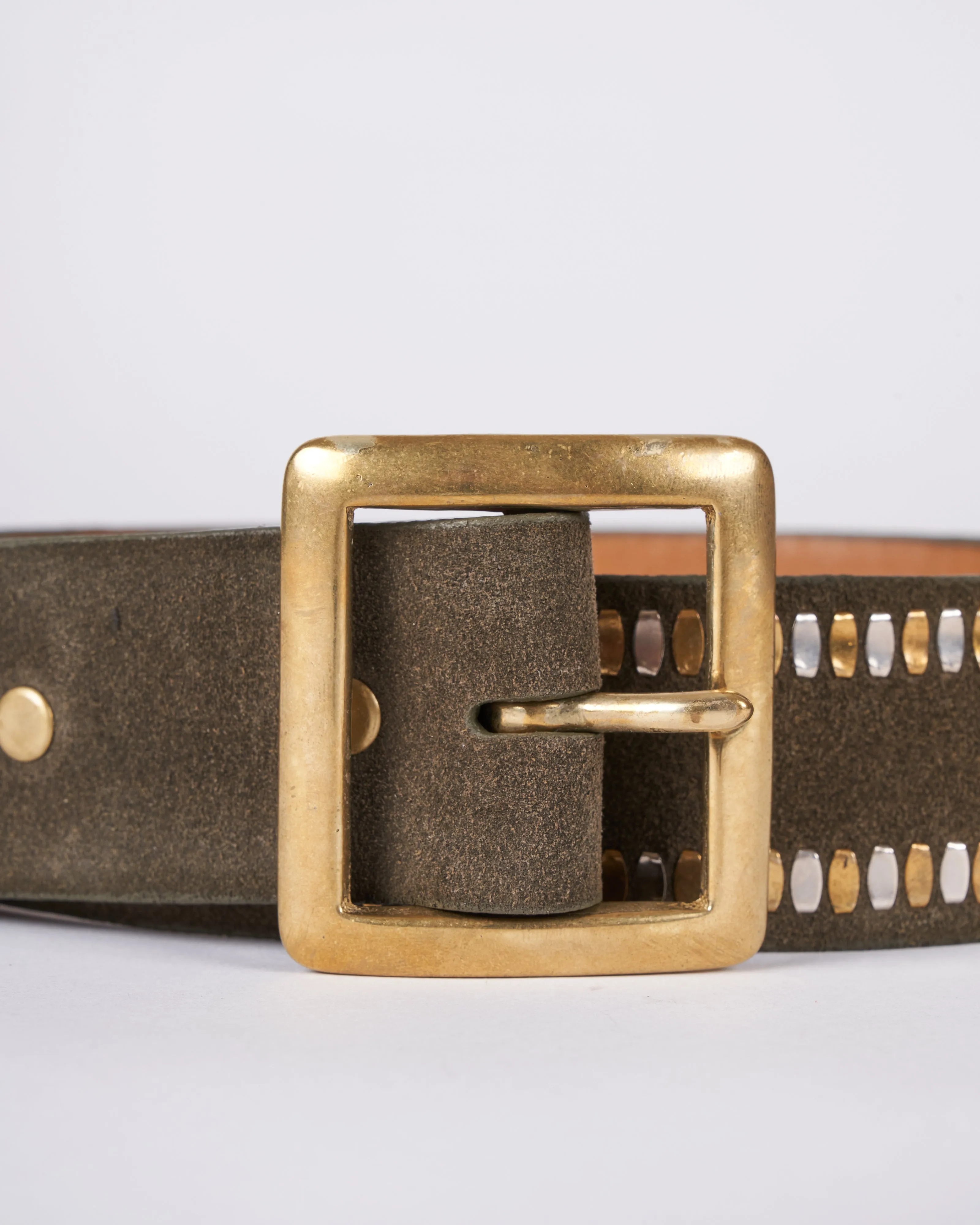 mala belt - dark olive suede brass & nickel