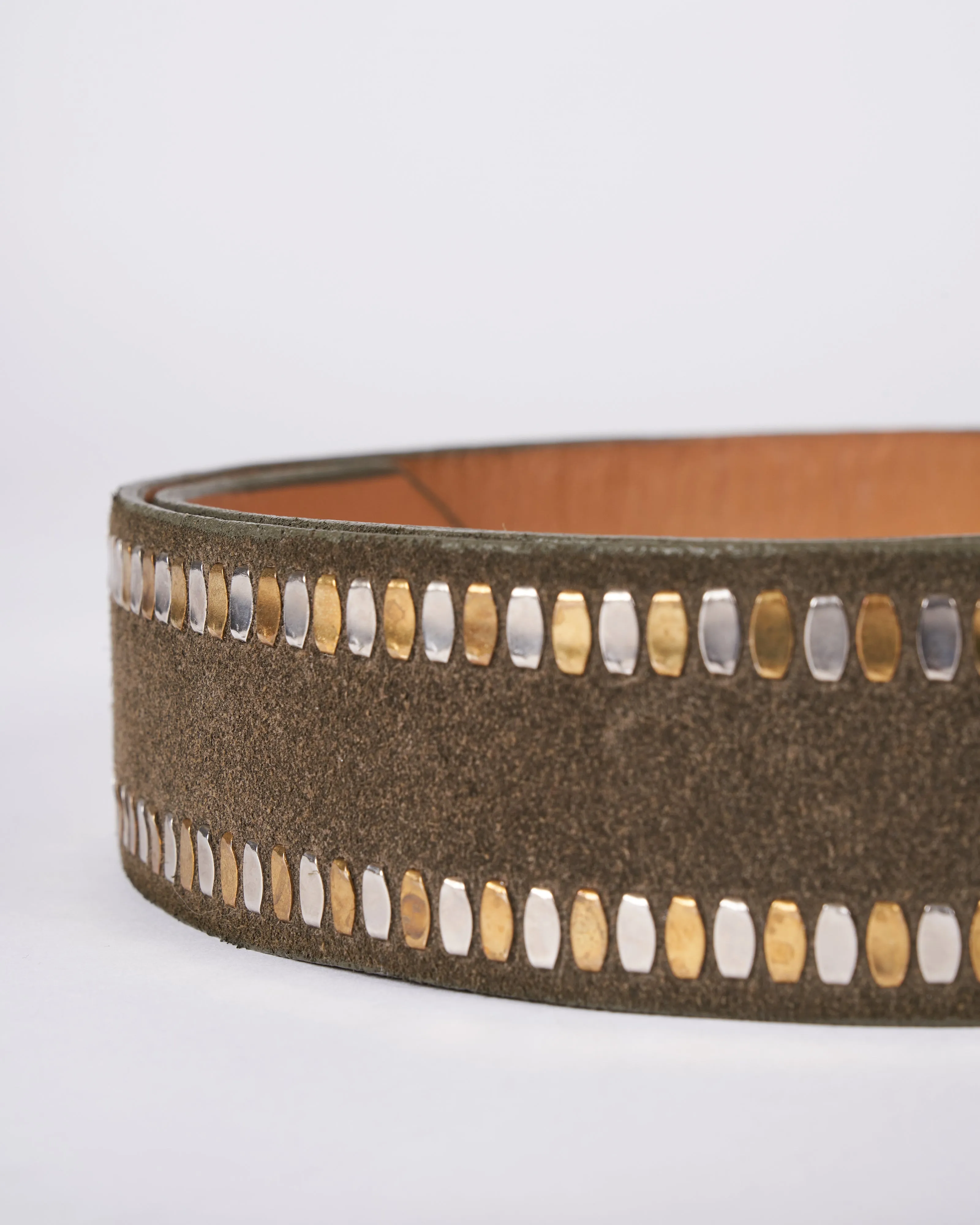 mala belt - dark olive suede brass & nickel