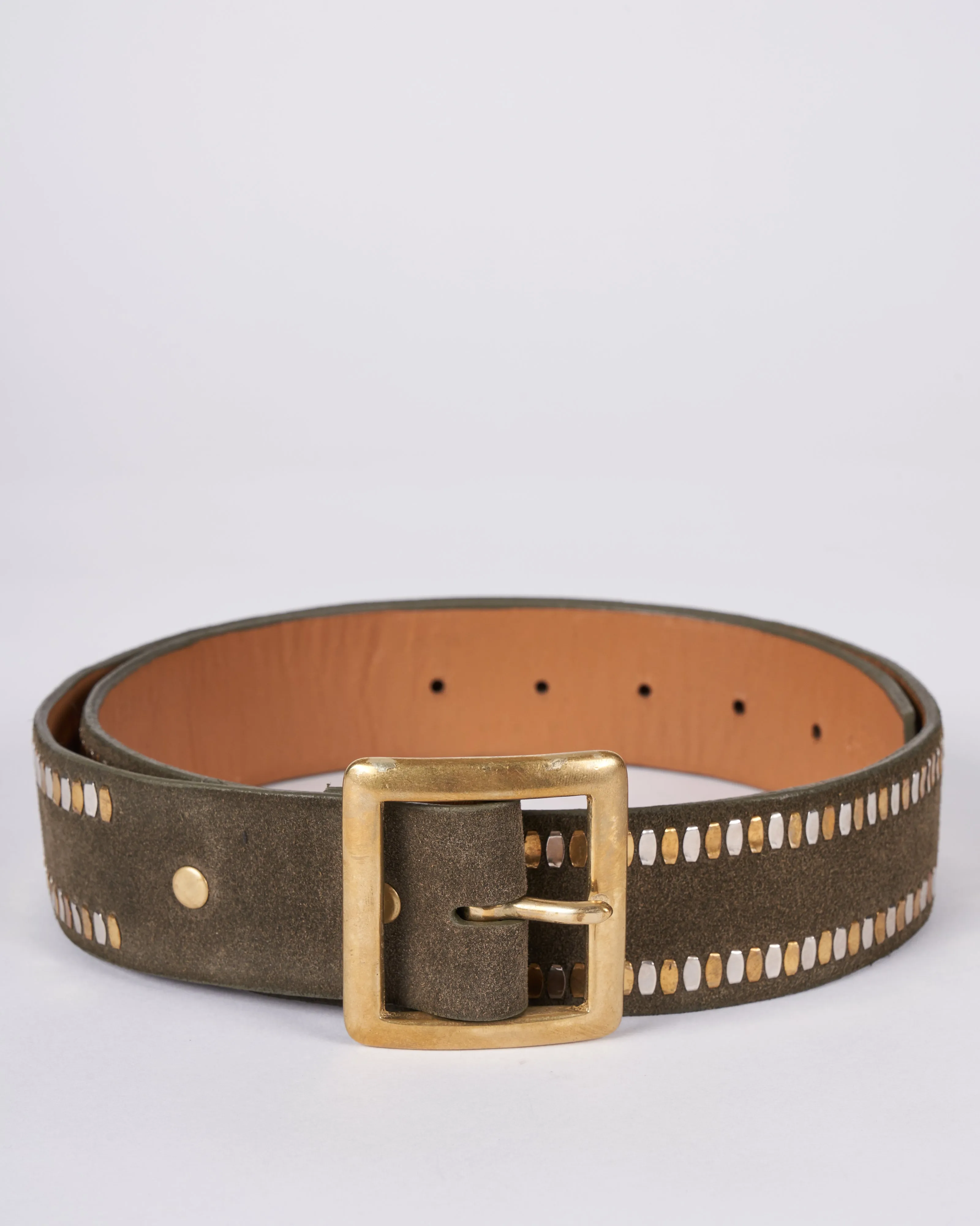 mala belt - dark olive suede brass & nickel