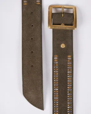 mala belt - dark olive suede brass & nickel