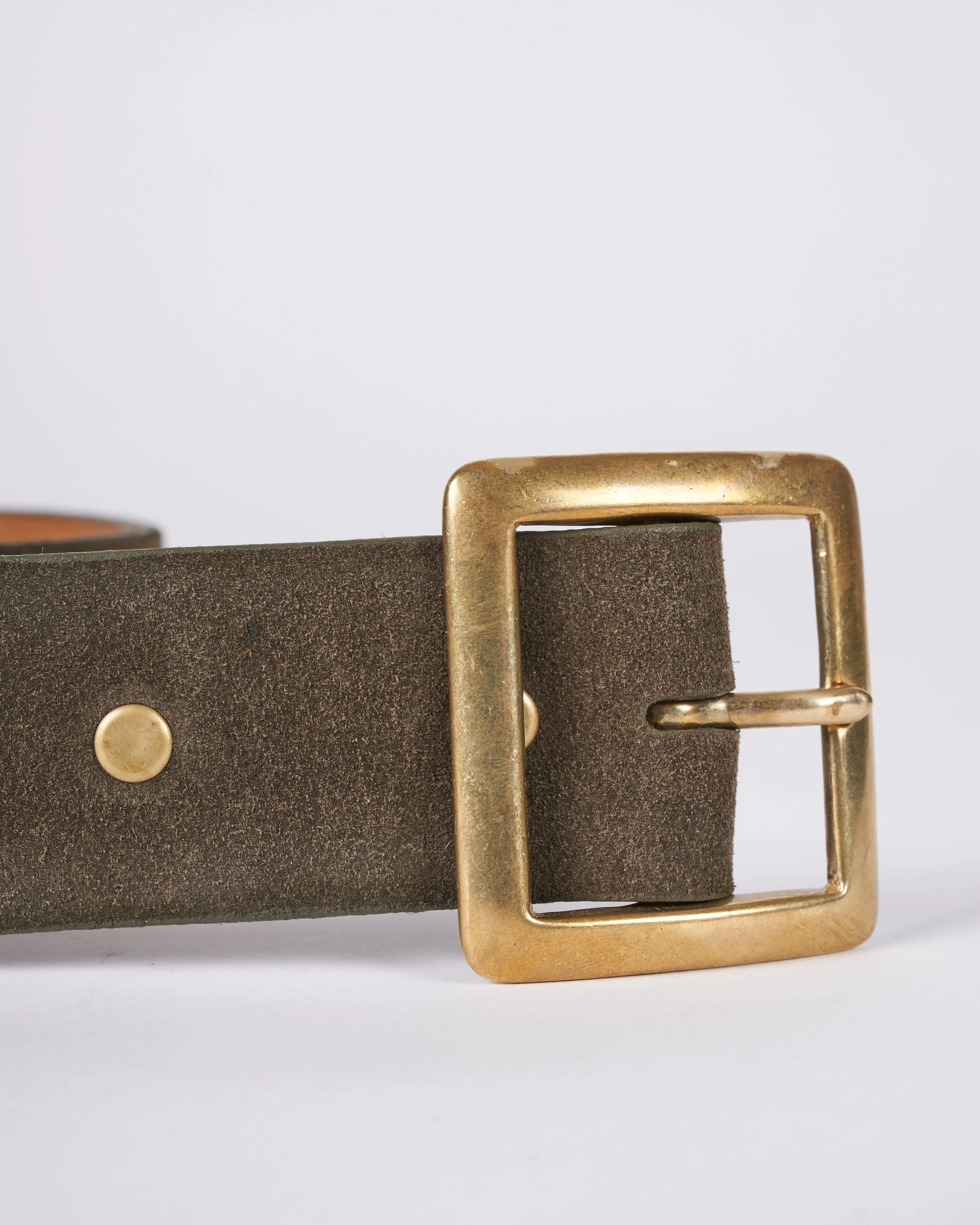 mala belt - dark olive suede brass & nickel