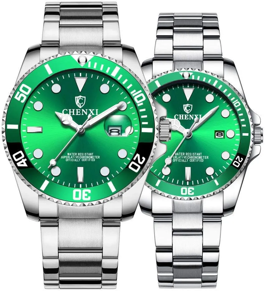 MASTOP Couple Watches Classic Golden Stainless Steel Watch His and Hers Waterproof Quartz Watch