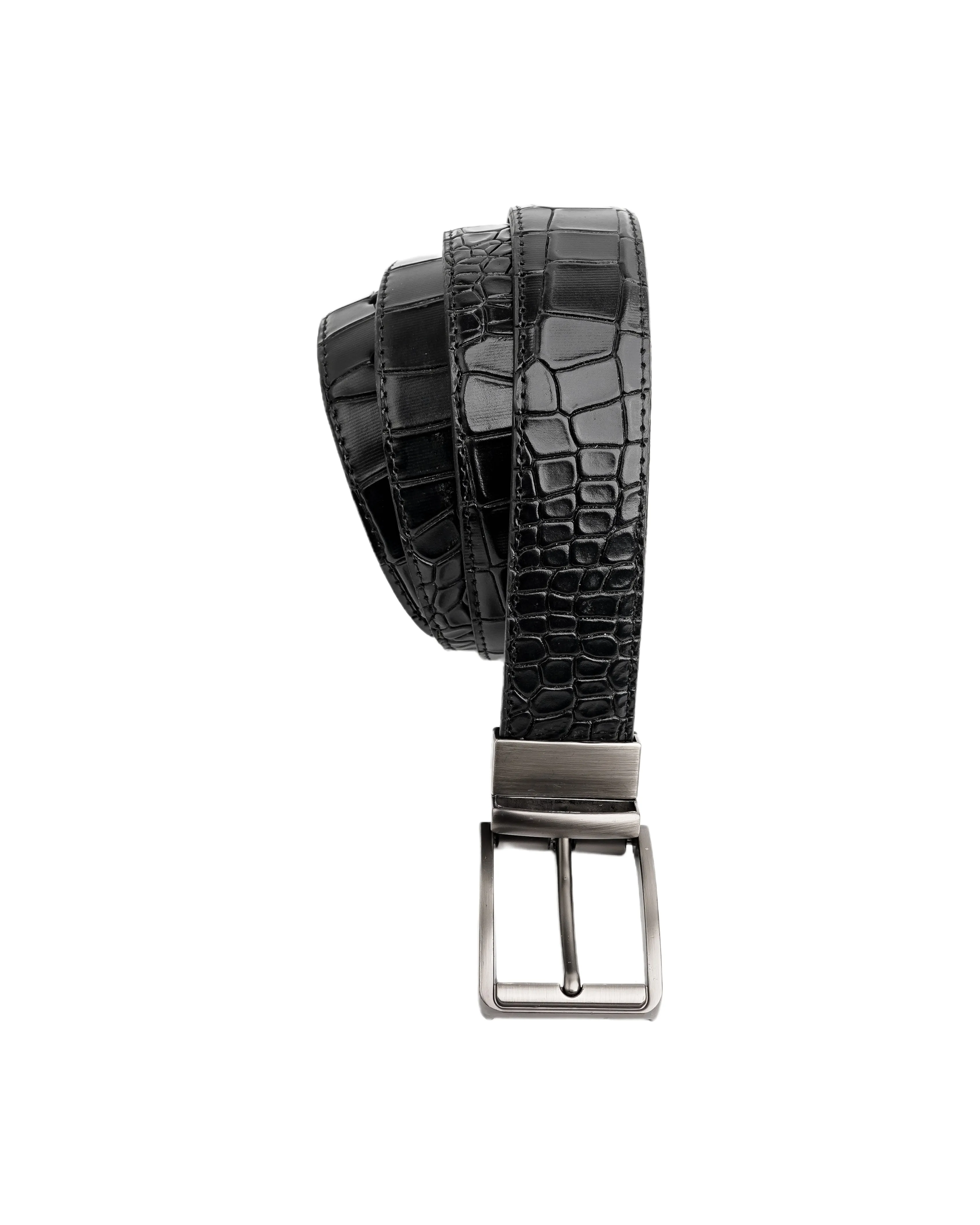 Mens 2in1 Croc Textured Style Reversible Leather Belt