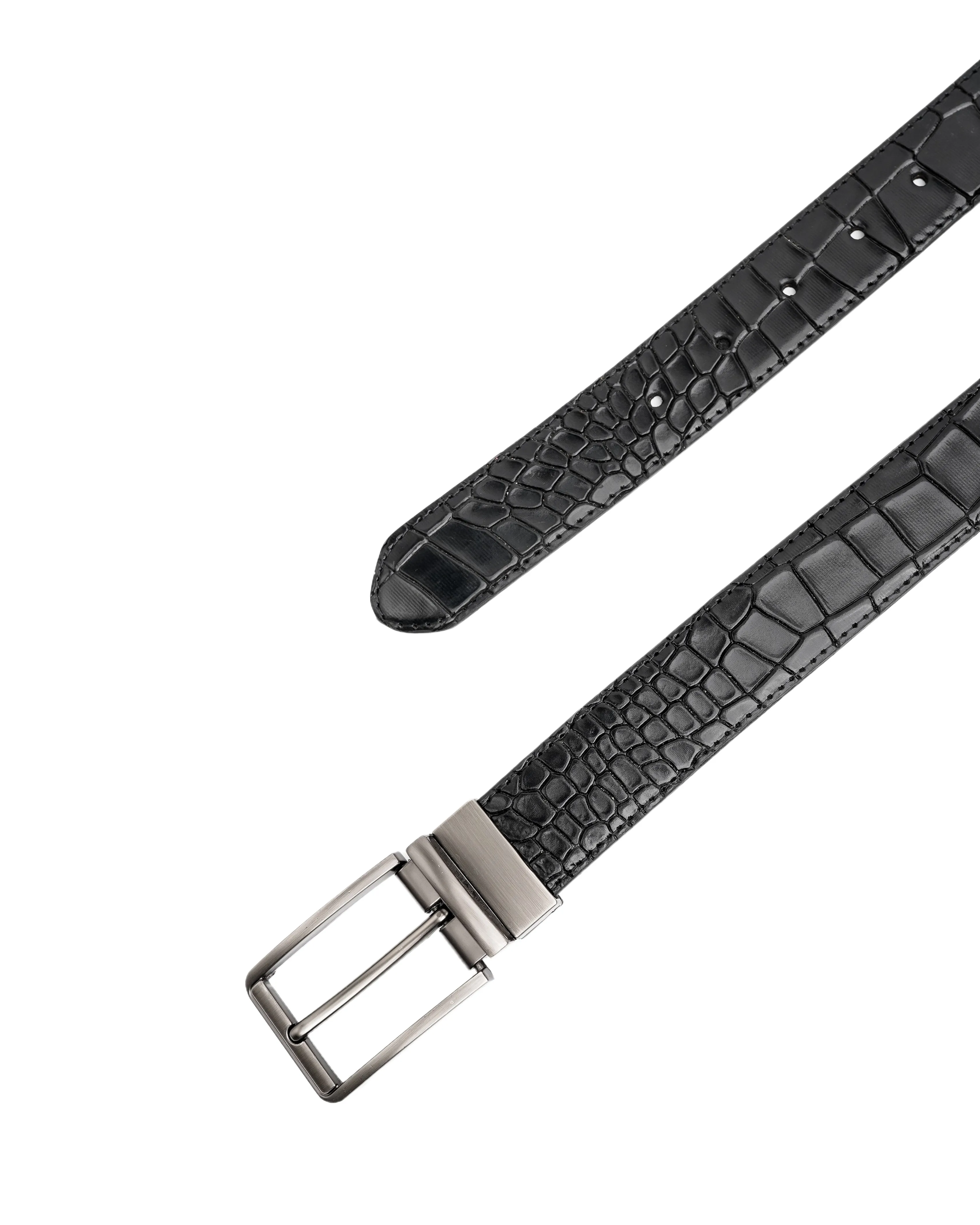 Mens 2in1 Croc Textured Style Reversible Leather Belt