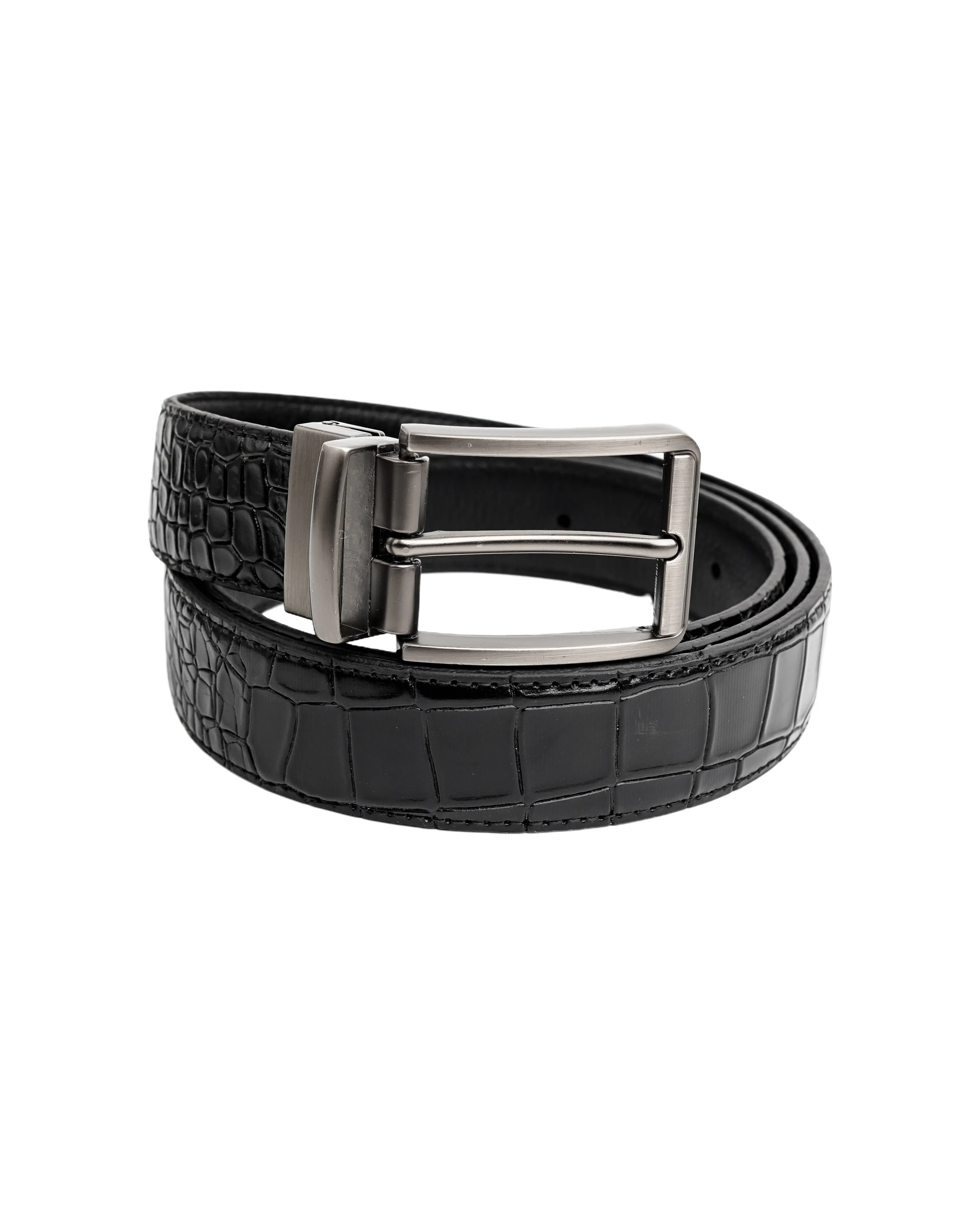 Mens 2in1 Croc Textured Style Reversible Leather Belt