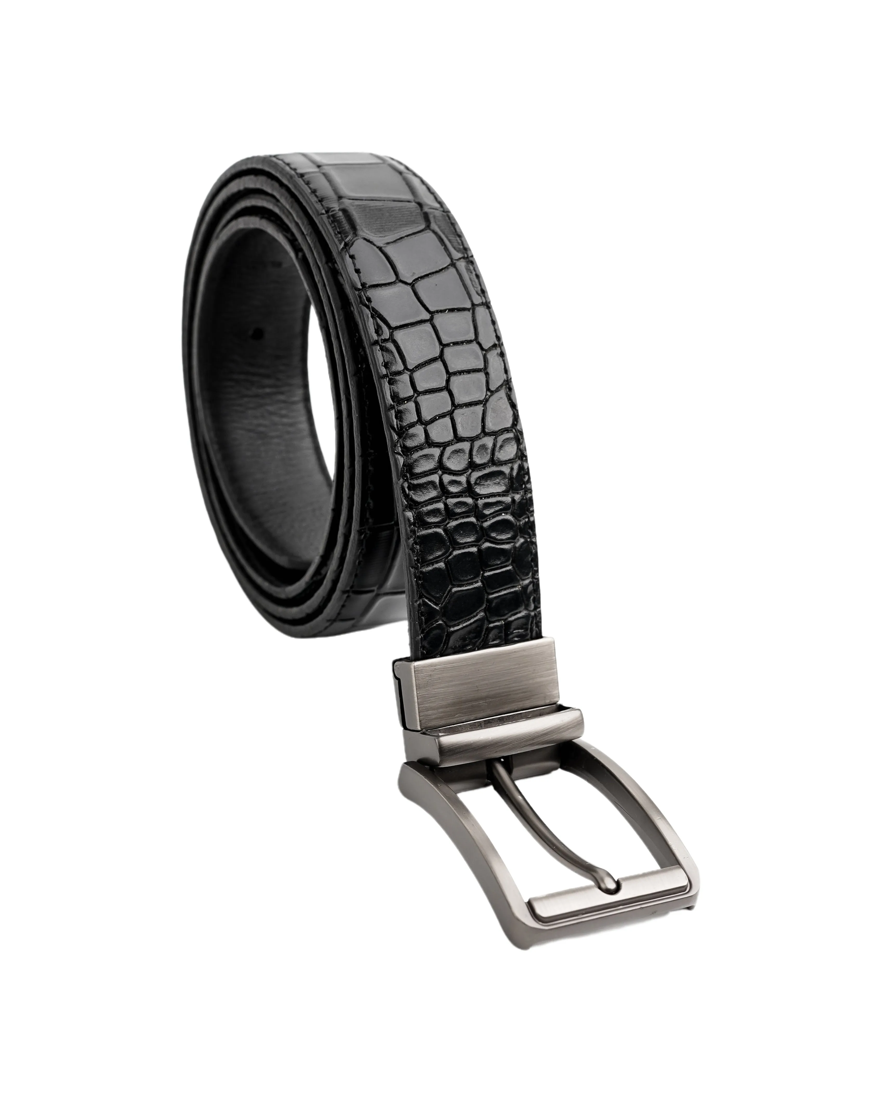 Mens 2in1 Croc Textured Style Reversible Leather Belt