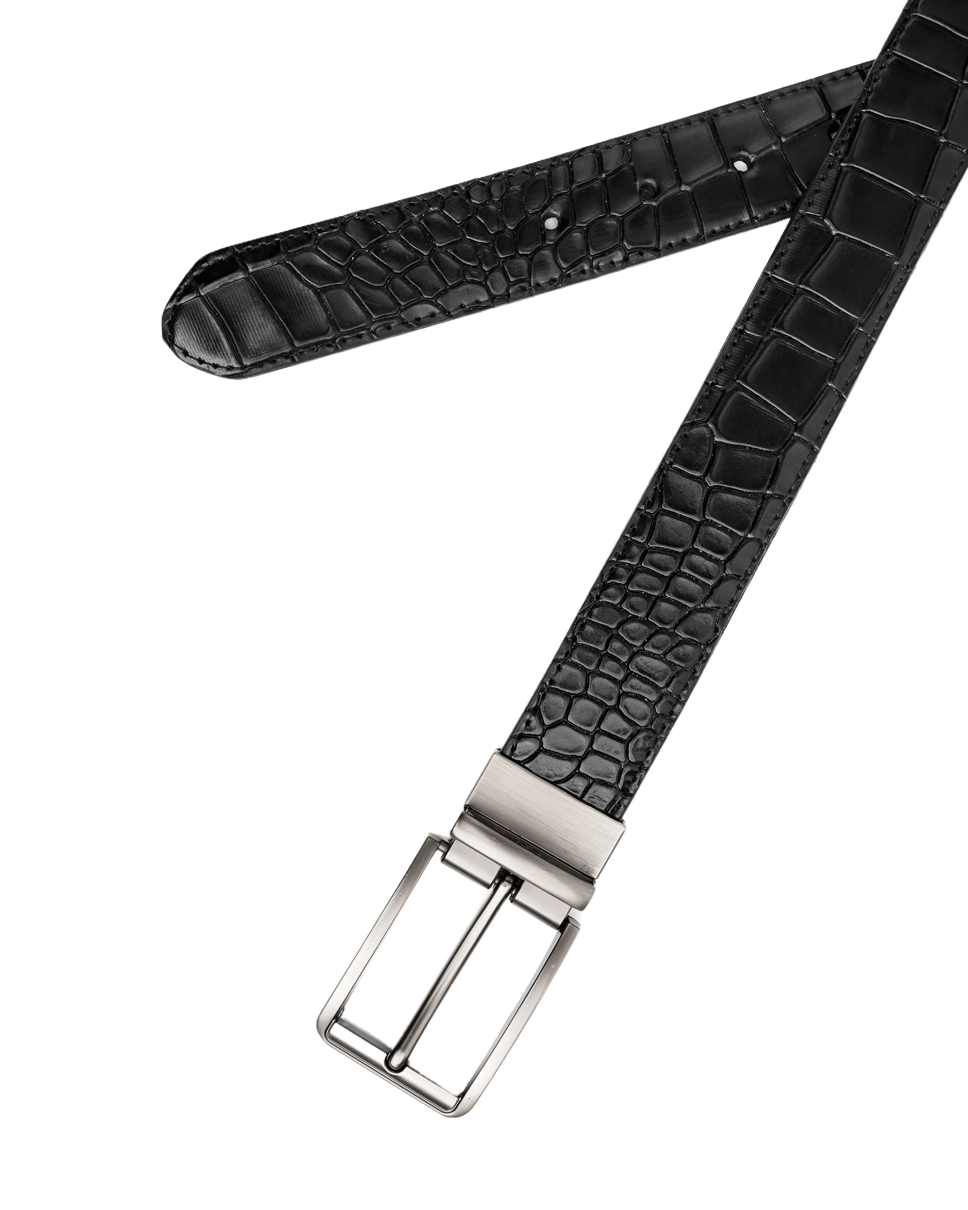 Mens 2in1 Croc Textured Style Reversible Leather Belt