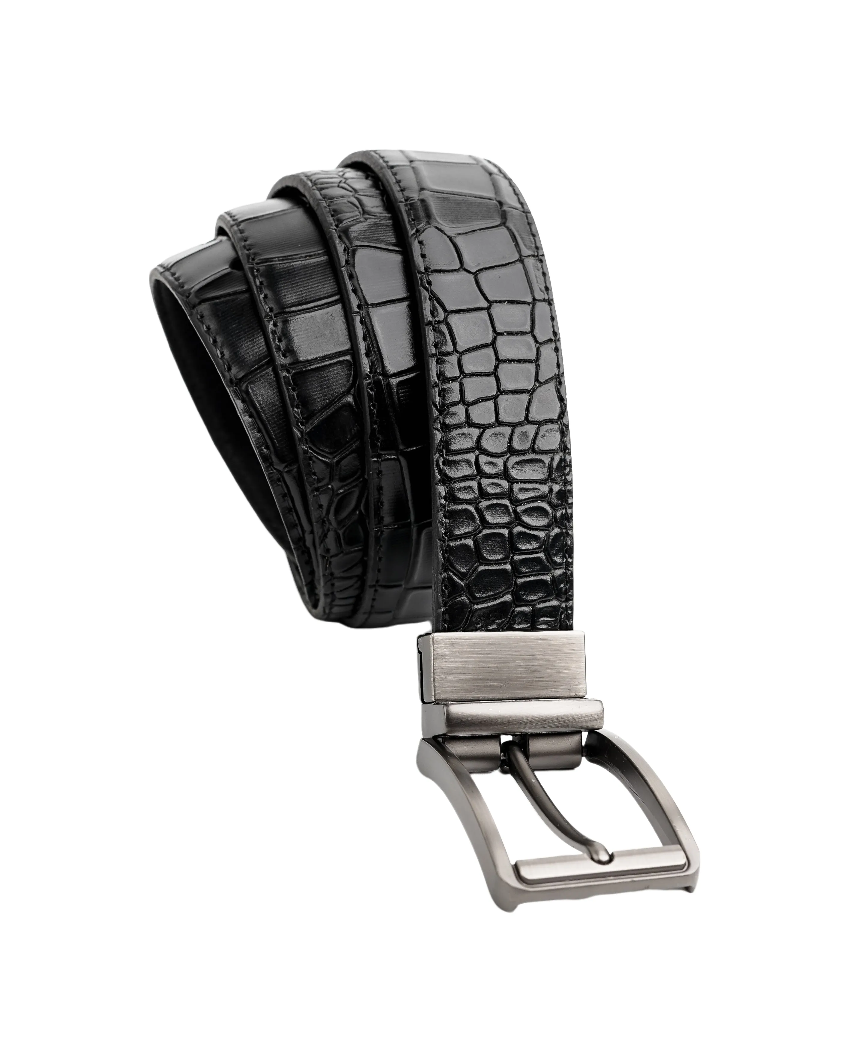 Mens 2in1 Croc Textured Style Reversible Leather Belt