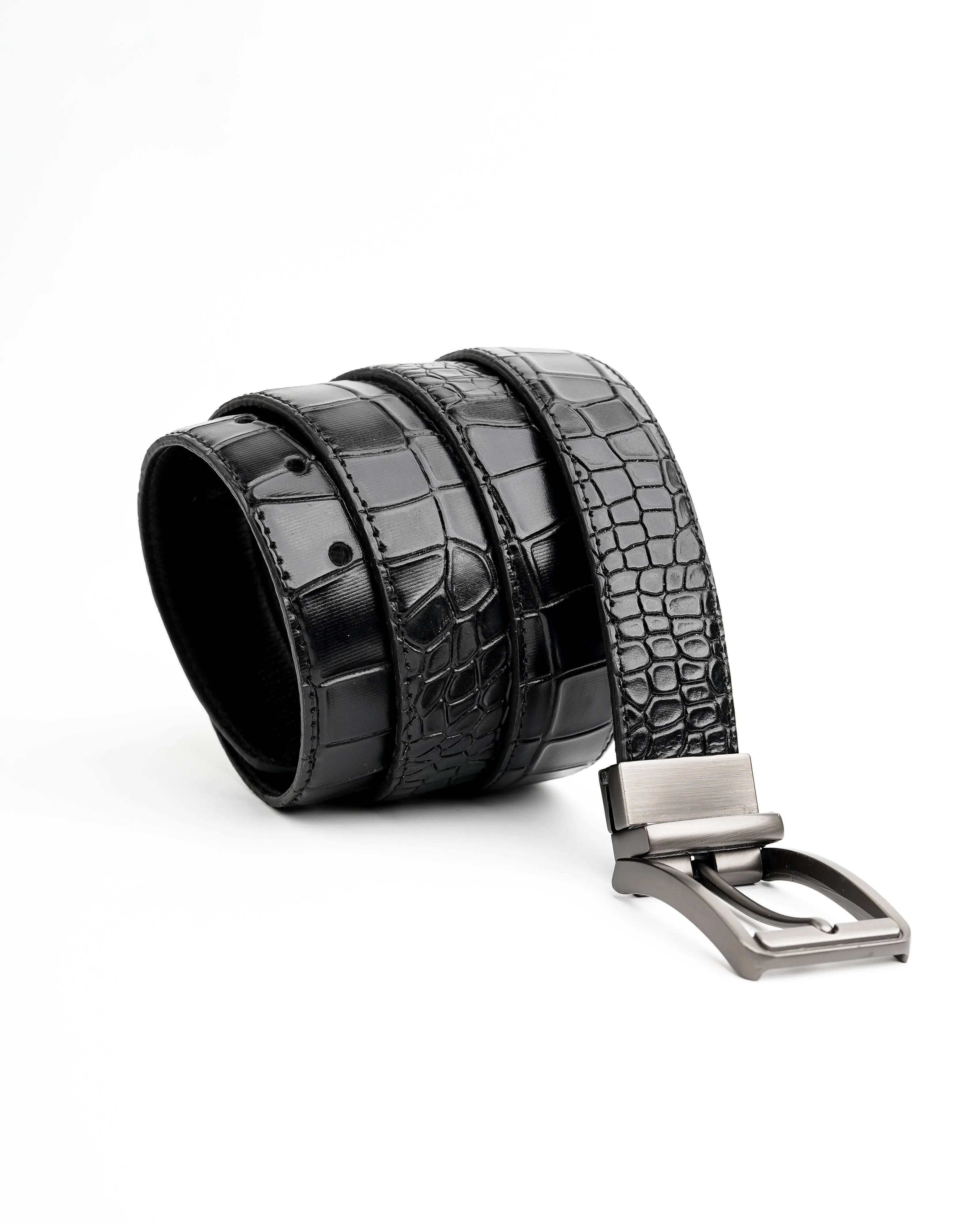 Mens 2in1 Croc Textured Style Reversible Leather Belt