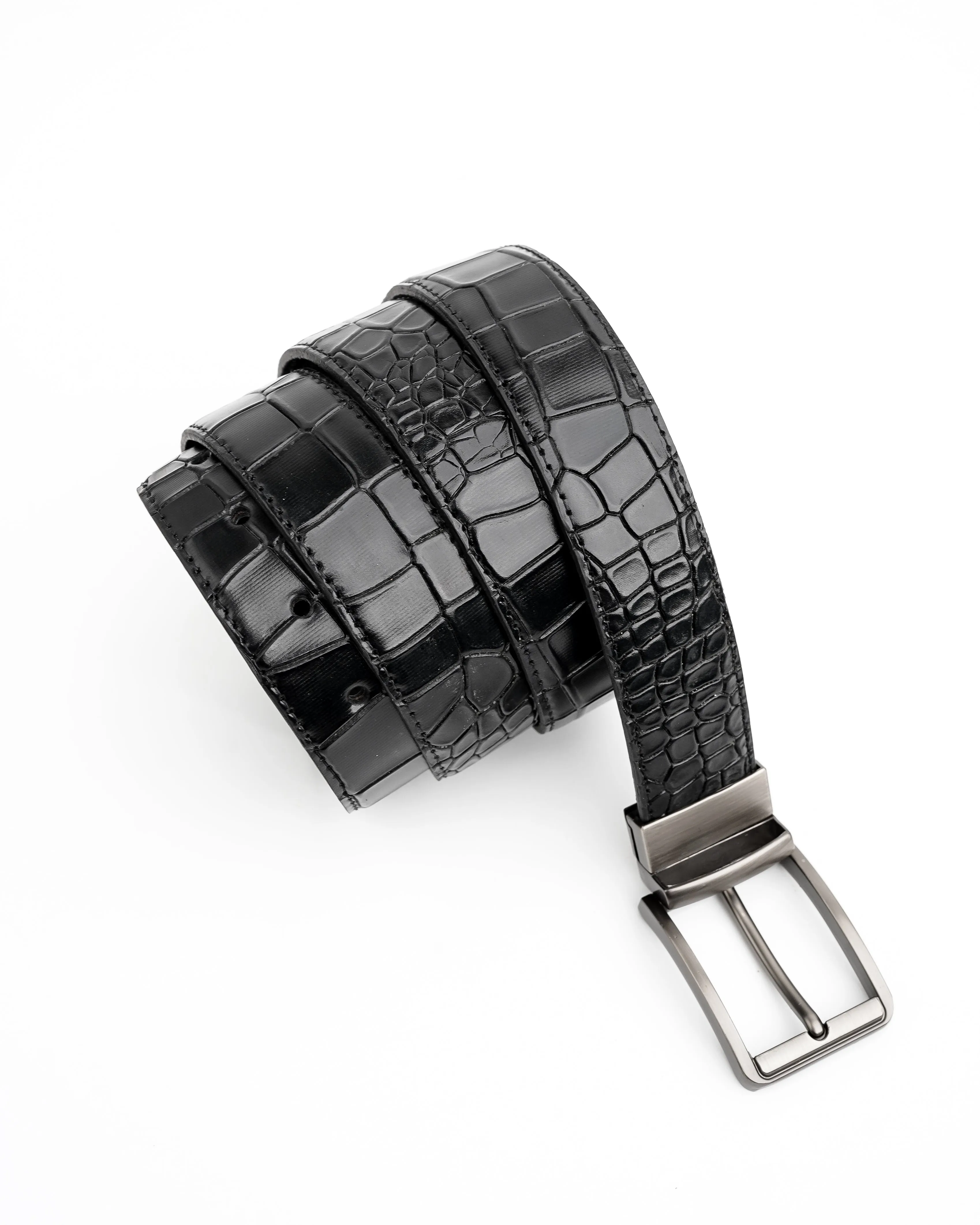 Mens 2in1 Croc Textured Style Reversible Leather Belt